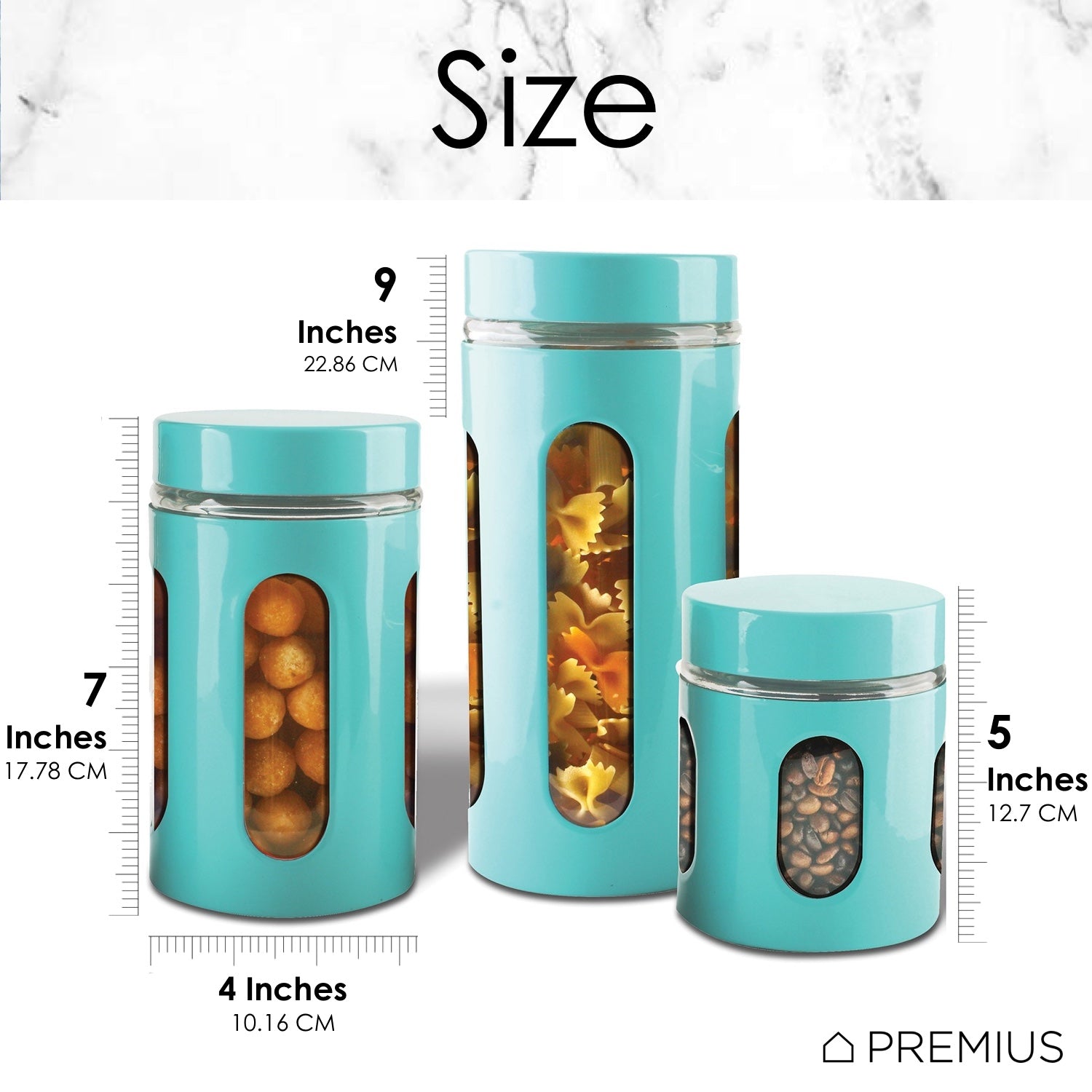 Premius Airtight 3-Piece Kitchen Glass Canister Set, Turquoise Blue