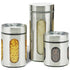 Premius Airtight 3-Piece Kitchen Glass Canister Set, Stainless Steel Silver