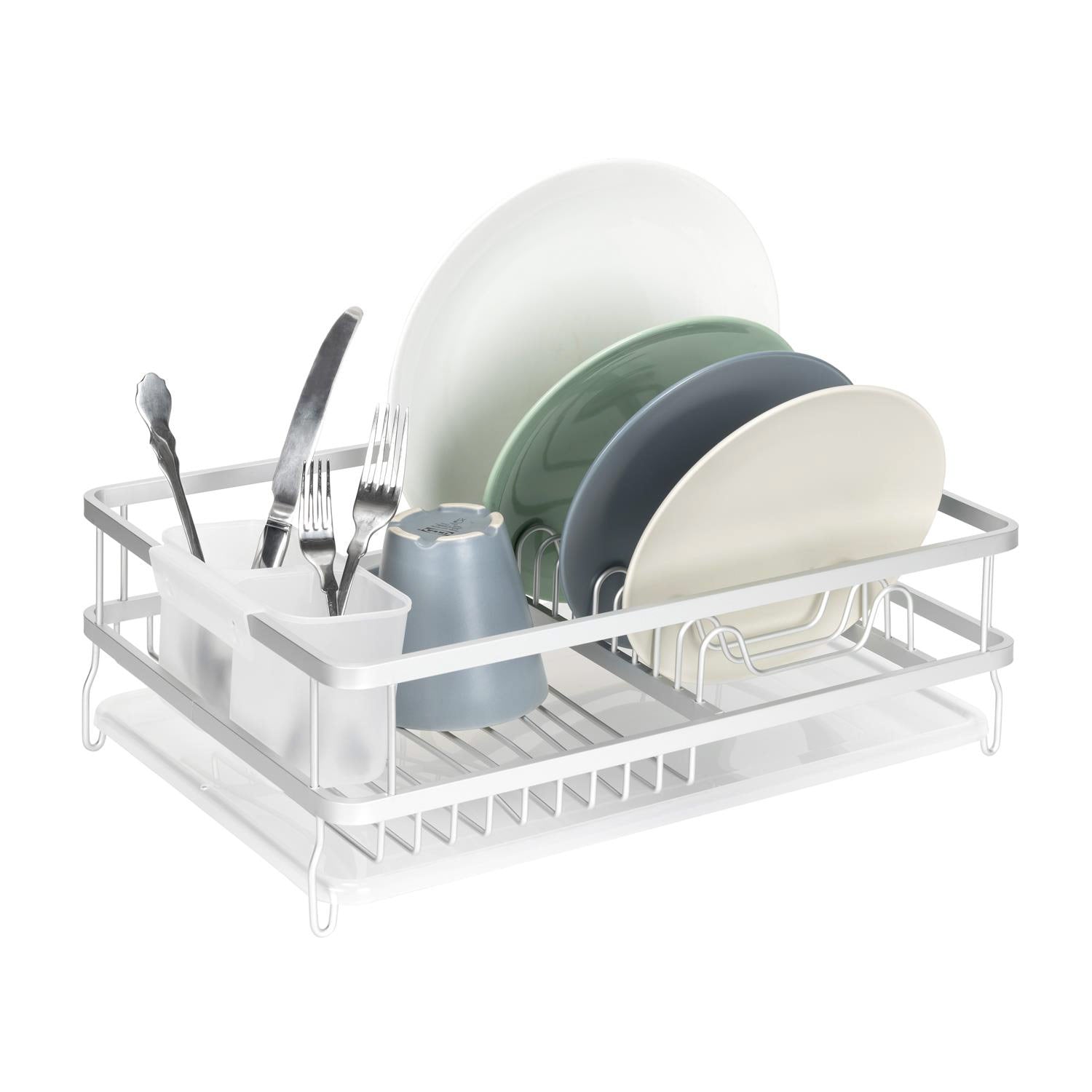 Premius Aluminum Dish Rack With Drainage Tray and Cutlery Holder, 16.75X12X5.65 Inches