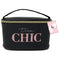 PREMIUS Cosmetic bag with Top Handle & Gold Metal Zipper, Black Tres Chic, 10x7x6 Inches