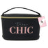 PREMIUS Cosmetic bag with Top Handle & Gold Metal Zipper, Black Tres Chic, 10x7x6 Inches