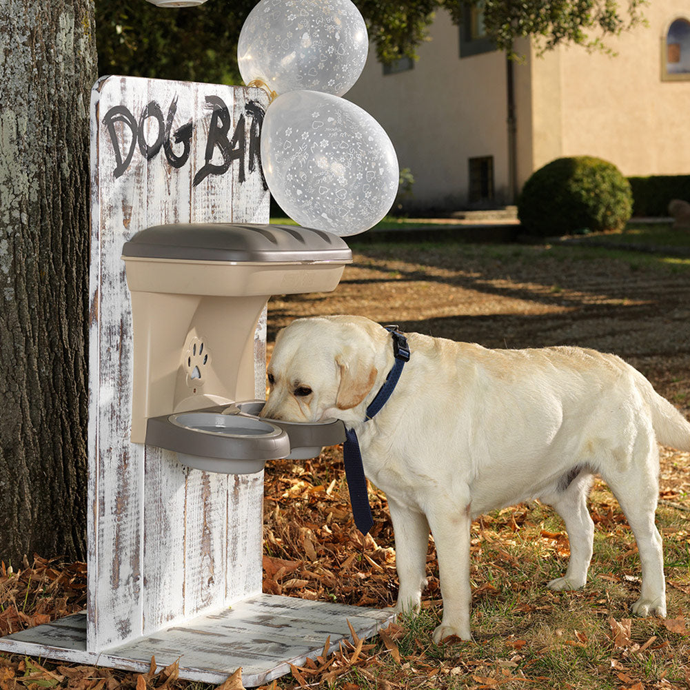 Bama Pet Mountable Food Stand with Storage Compartment, Taupe, Larger Dog Size