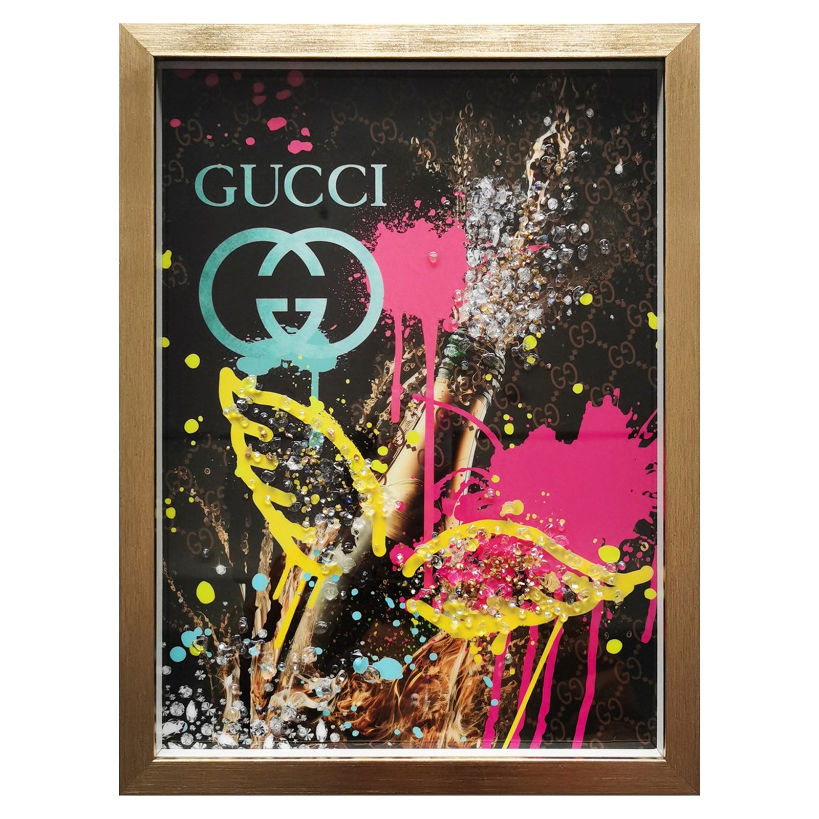 Cuadro de diseño Gucci en caja con piedras acrílicas 3D para pared, 30 x 40 cm