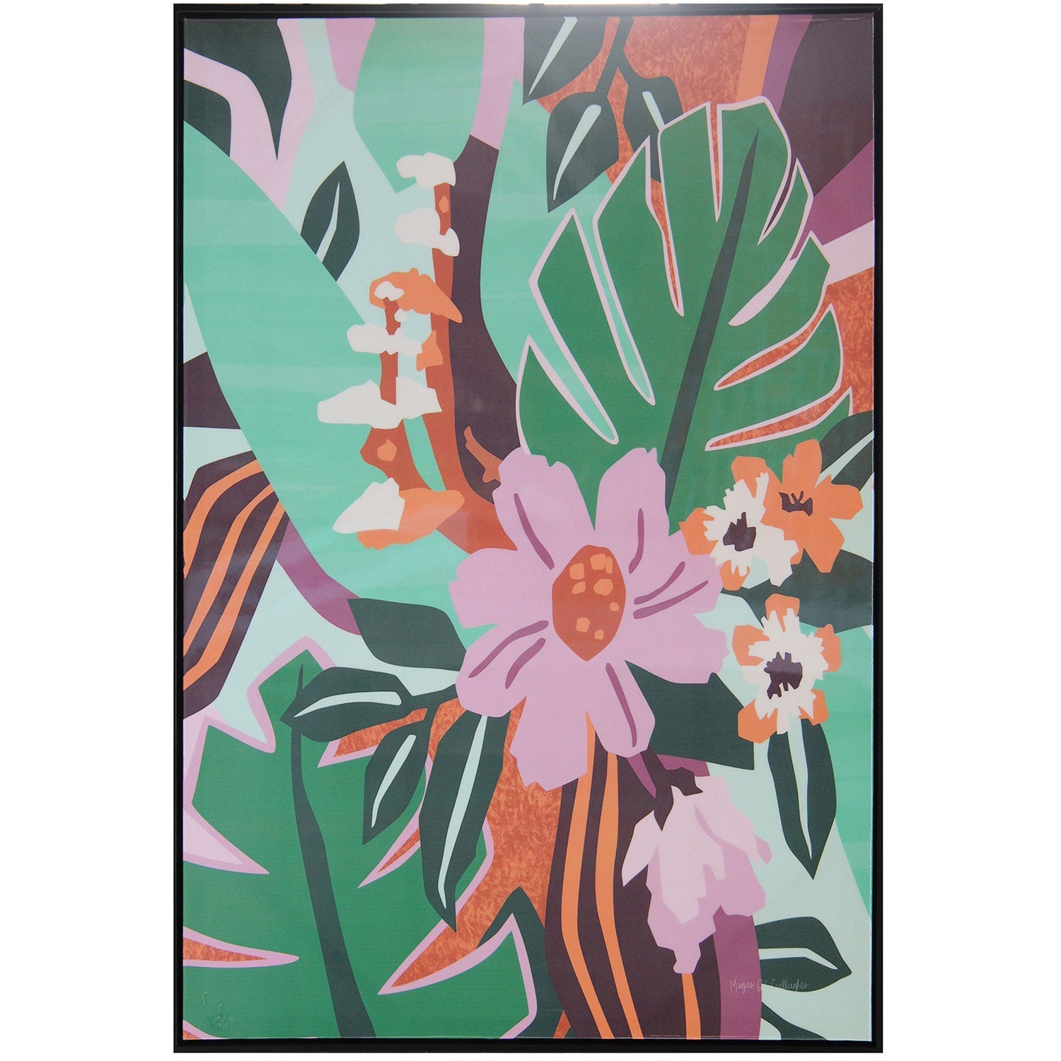 PREMIUS Tropical Wild Flowers Framed Lacquered Canvas Wall Art, 25x37 Inches