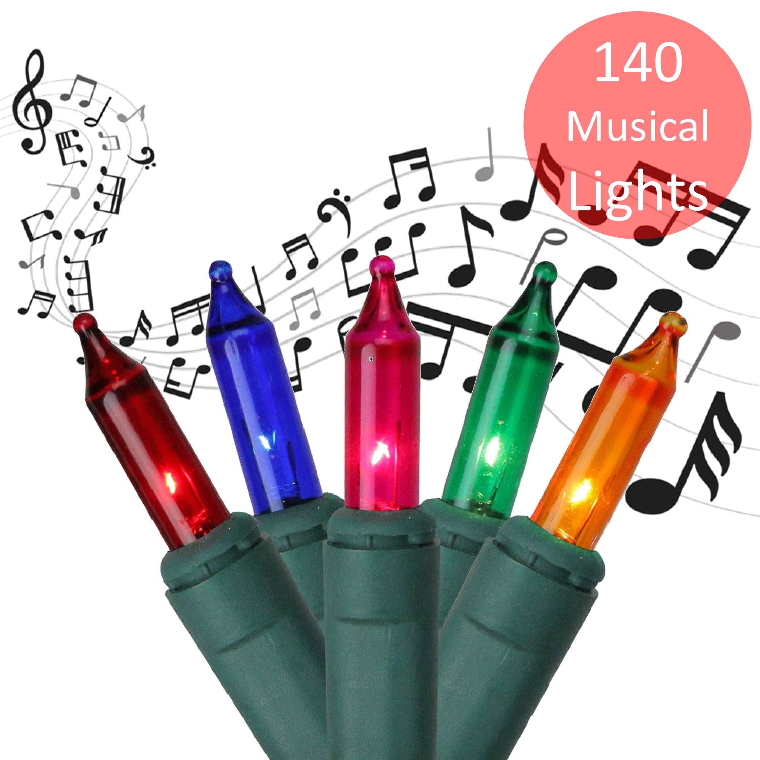 Premius Indoor Musical Chasing Mini Light Set, 140 Bulbs, Multi-Color