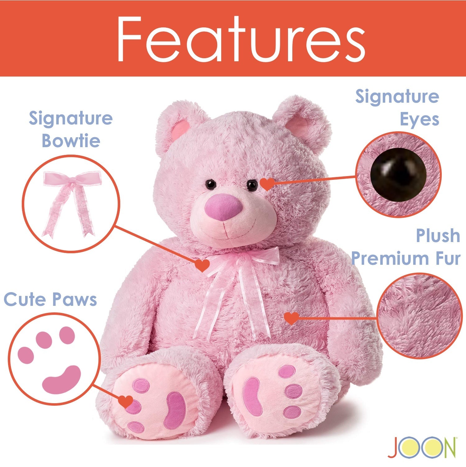 JOON - Osito de peluche gigante con lazo, color rosa