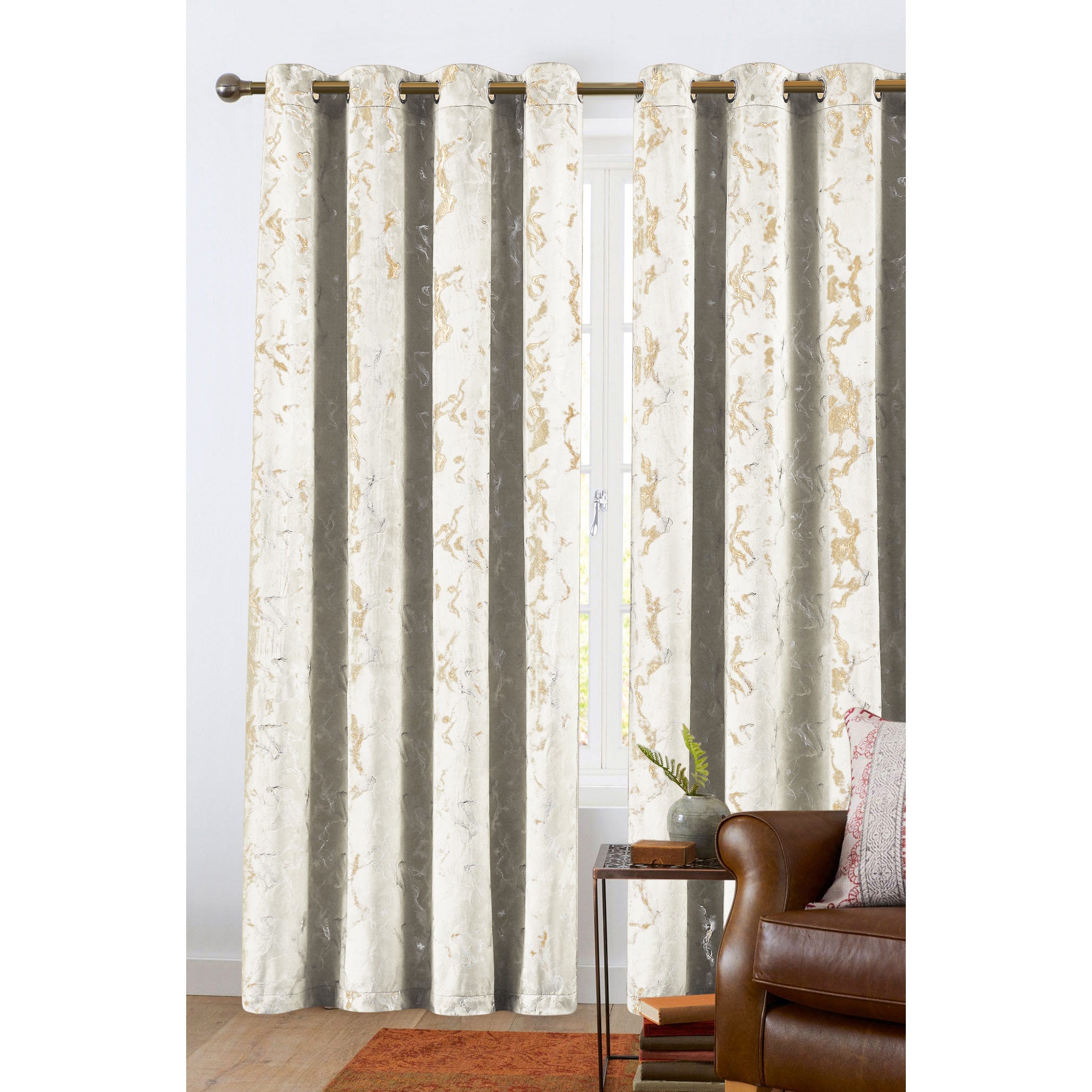 Marquis Velvet Mable Metallic Printed Grommet Window Panel, 54x84 Inches