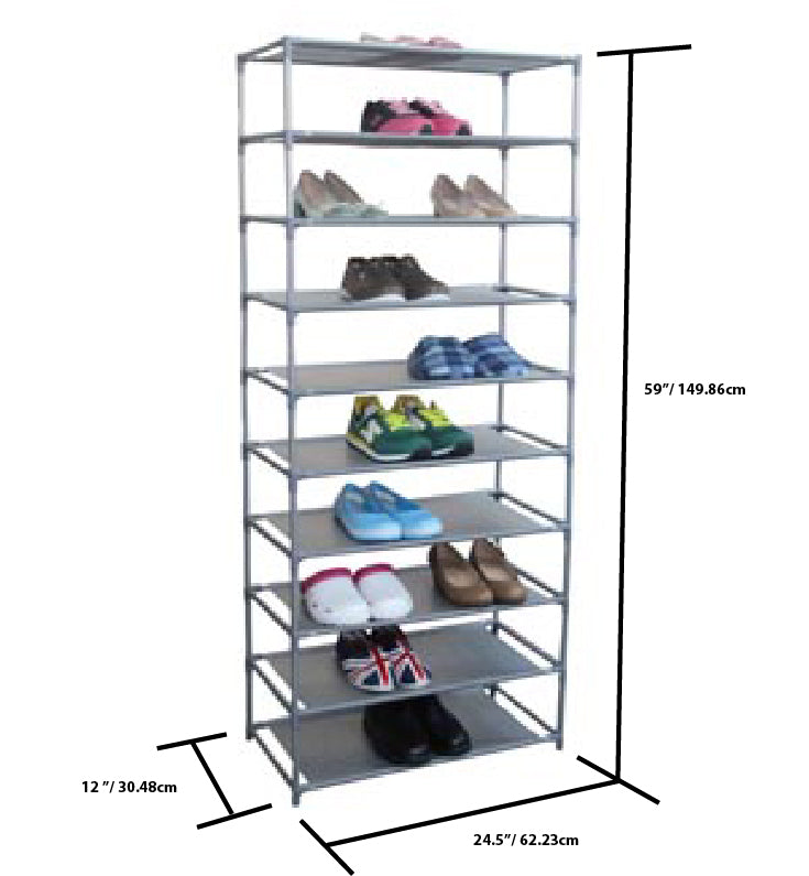 Home Basics 30 Pair Non-Woven Multi-Purpose Stackable Free-Standing Shoe Rack, Grey