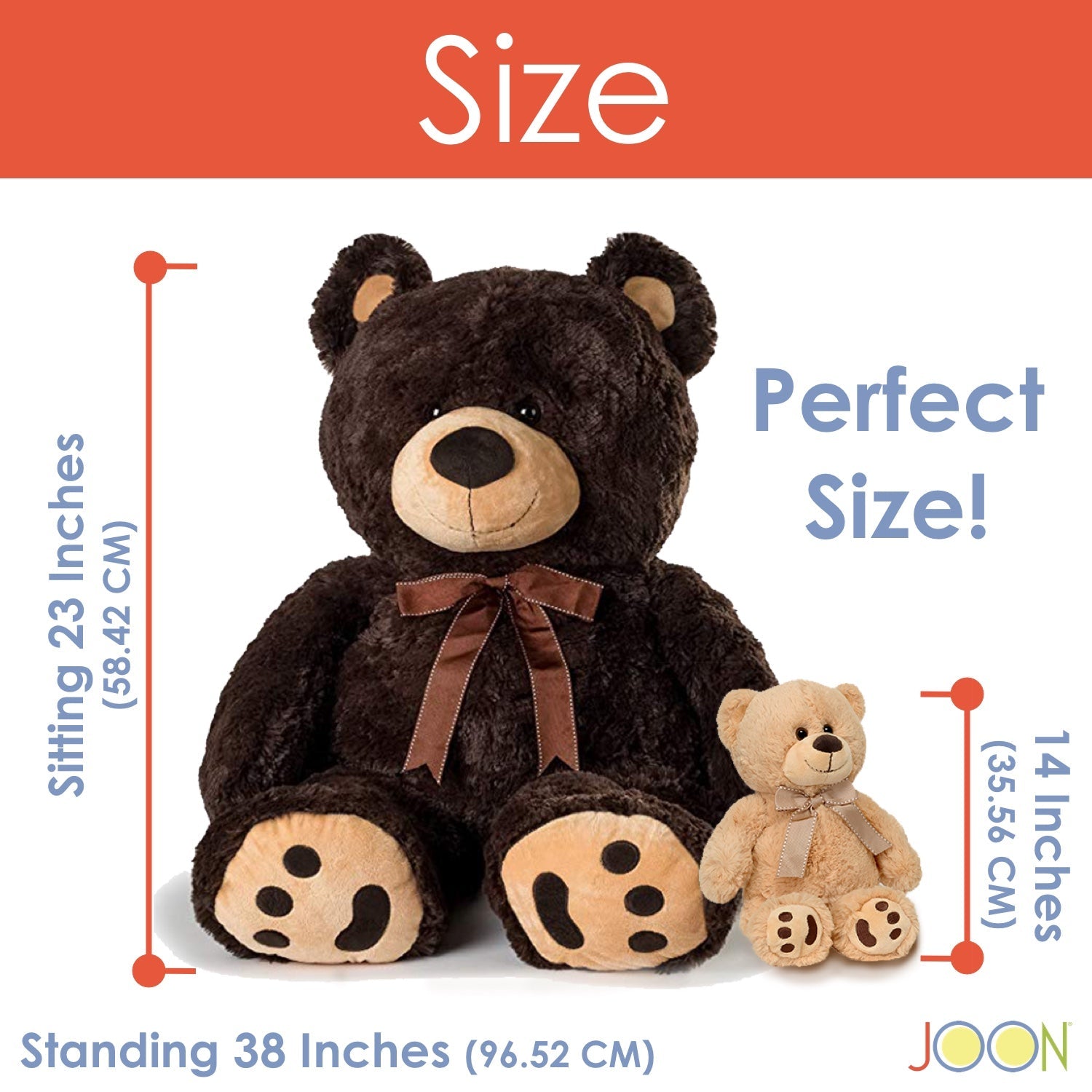 JOON - Oso de peluche gigante con lazo, color marrón oscuro