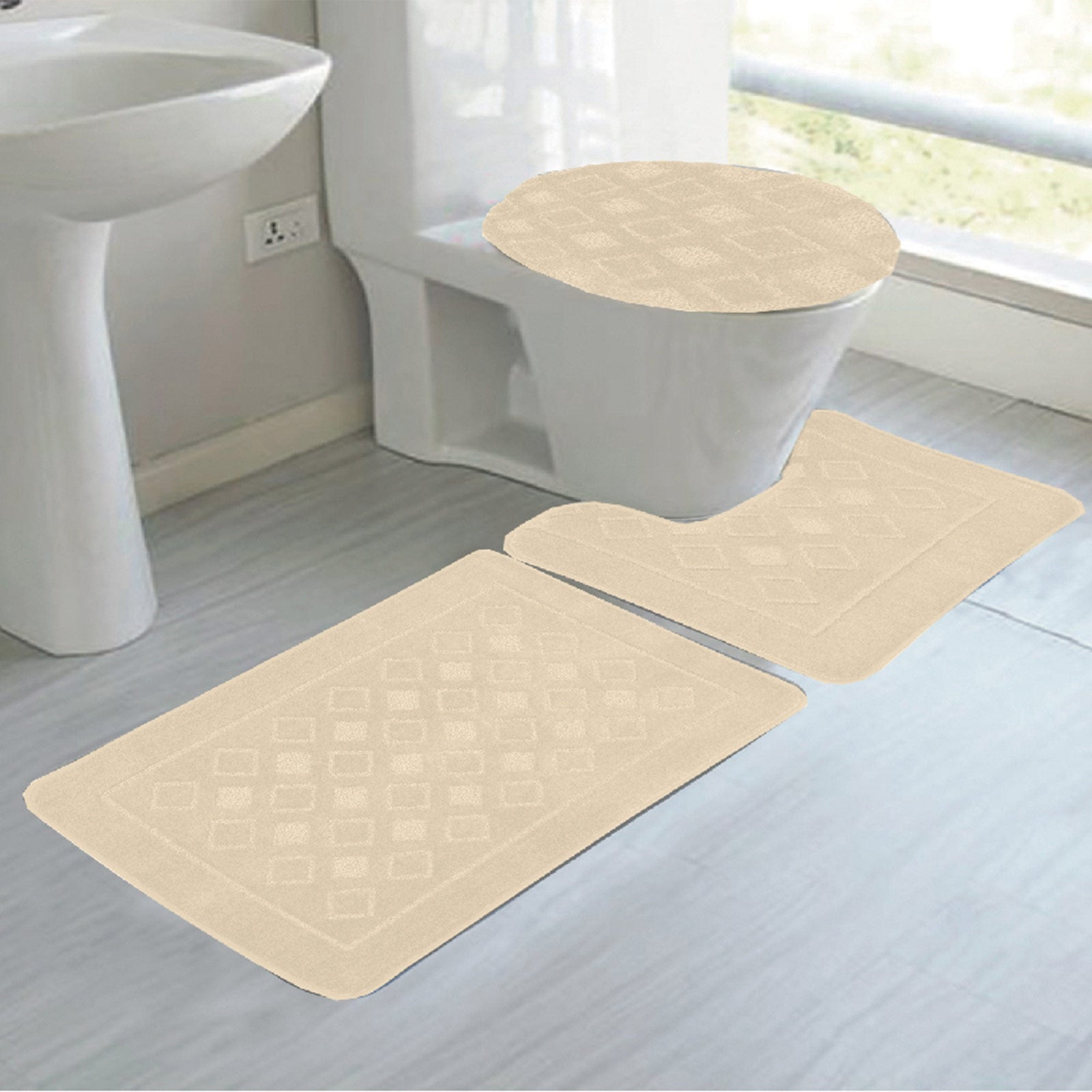 Jenny 3-Piece Diamond Plush Oversized Non-Slip Bath Rug Set