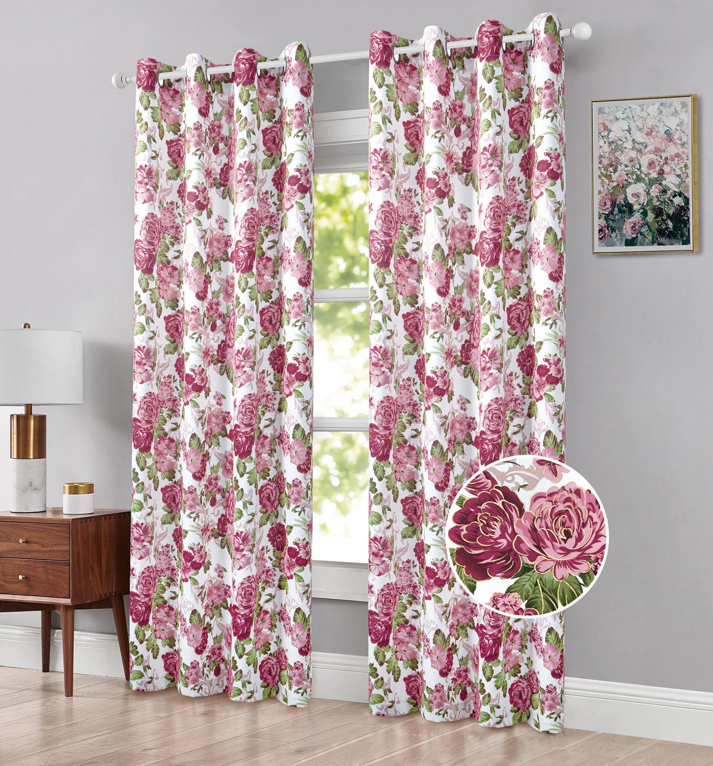 Marion Peony Room Darkening Grommet Window Panel, 54x84 Inches