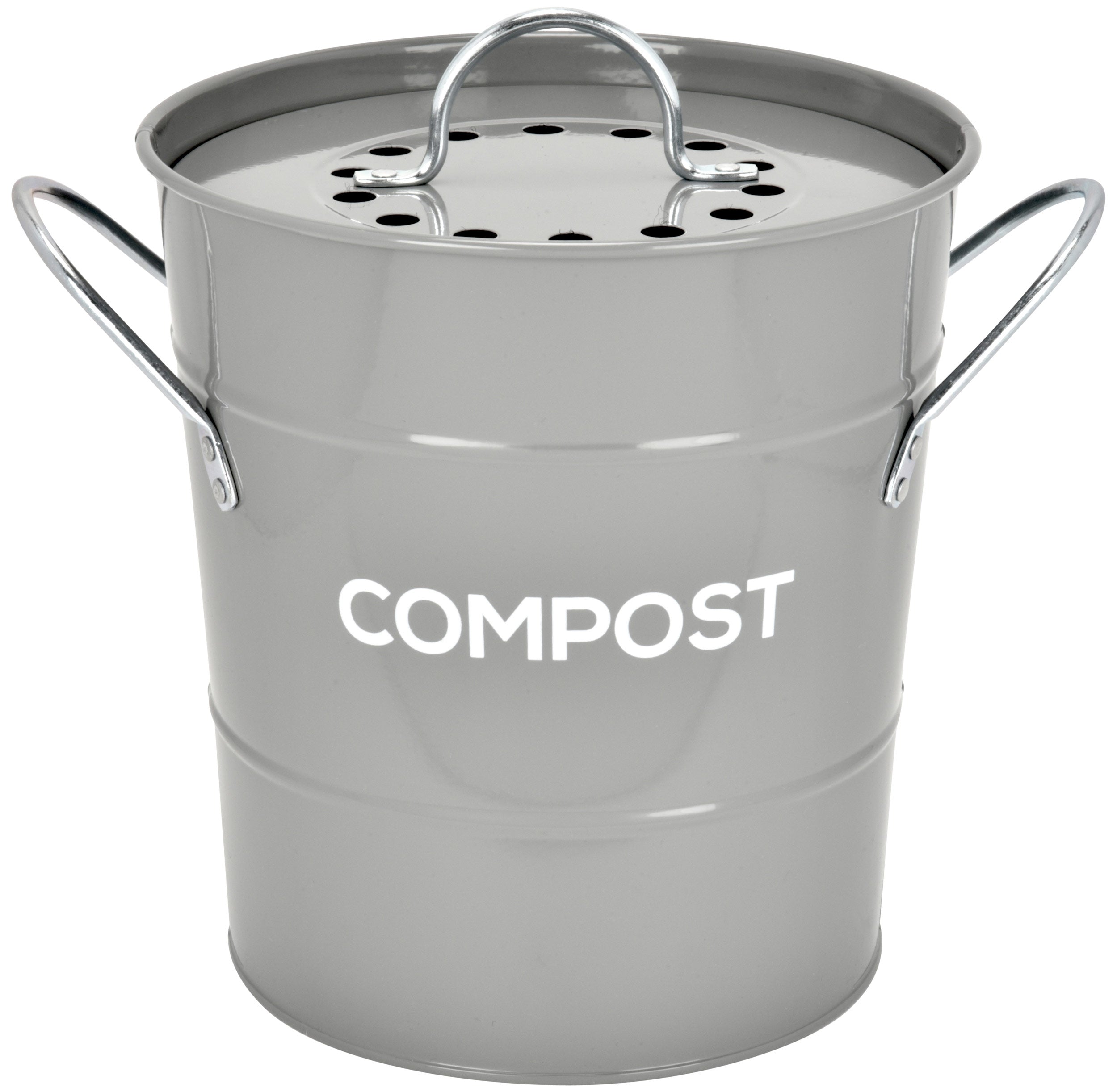 Spigo Steel Kitchen Compost Bin With Vented Charcoal Filter and Bucket, Grey, 1 Gallon