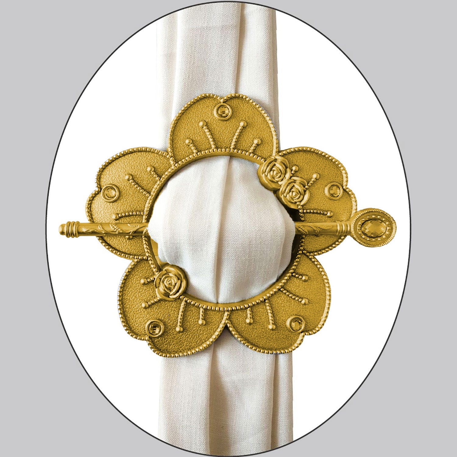 Premius Flower Diamond Decorative One Pair Curtain Tie Back, Gold, 7.5x7.5 Inches