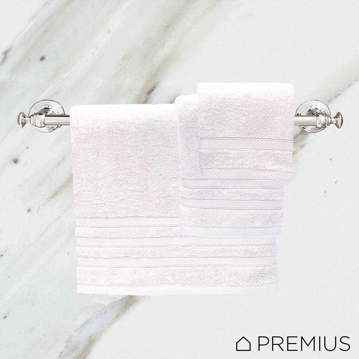 Premius Premium 6-Piece Combed Cotton Bath Towel Set, White