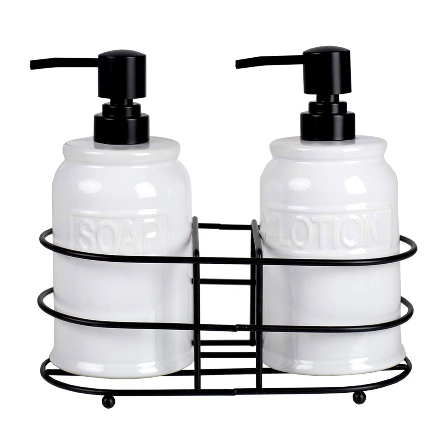 Home Basics 3-Piece Soap And Lotion Dispenser Caddy Set, White, 17.7 Ounces