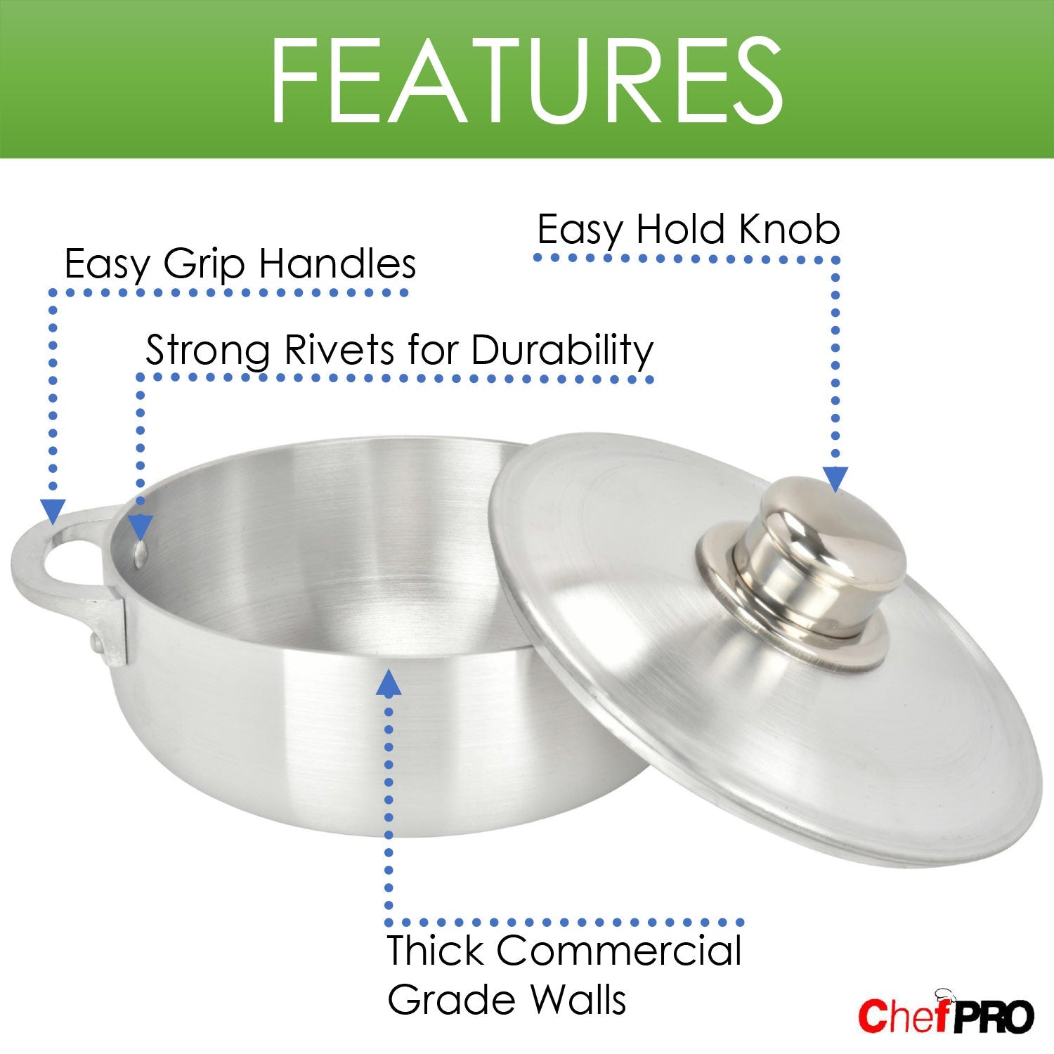 Chef PRO Commercial Grade Aluminum Caldero Stock Pot, 1.9 Quarts