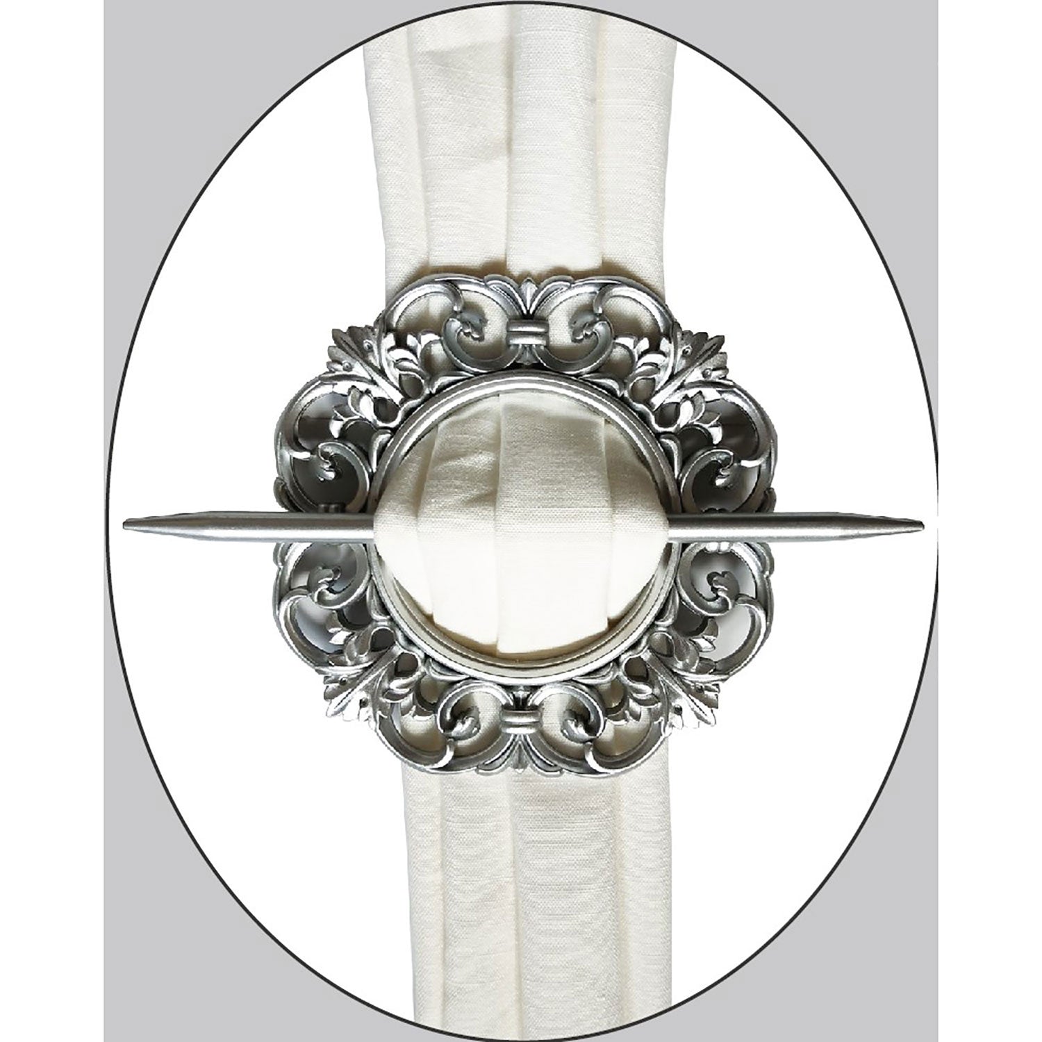 Premius Round Scroll Decorative One Pair Curtain Tie Back, Silver, 7x7 Inches