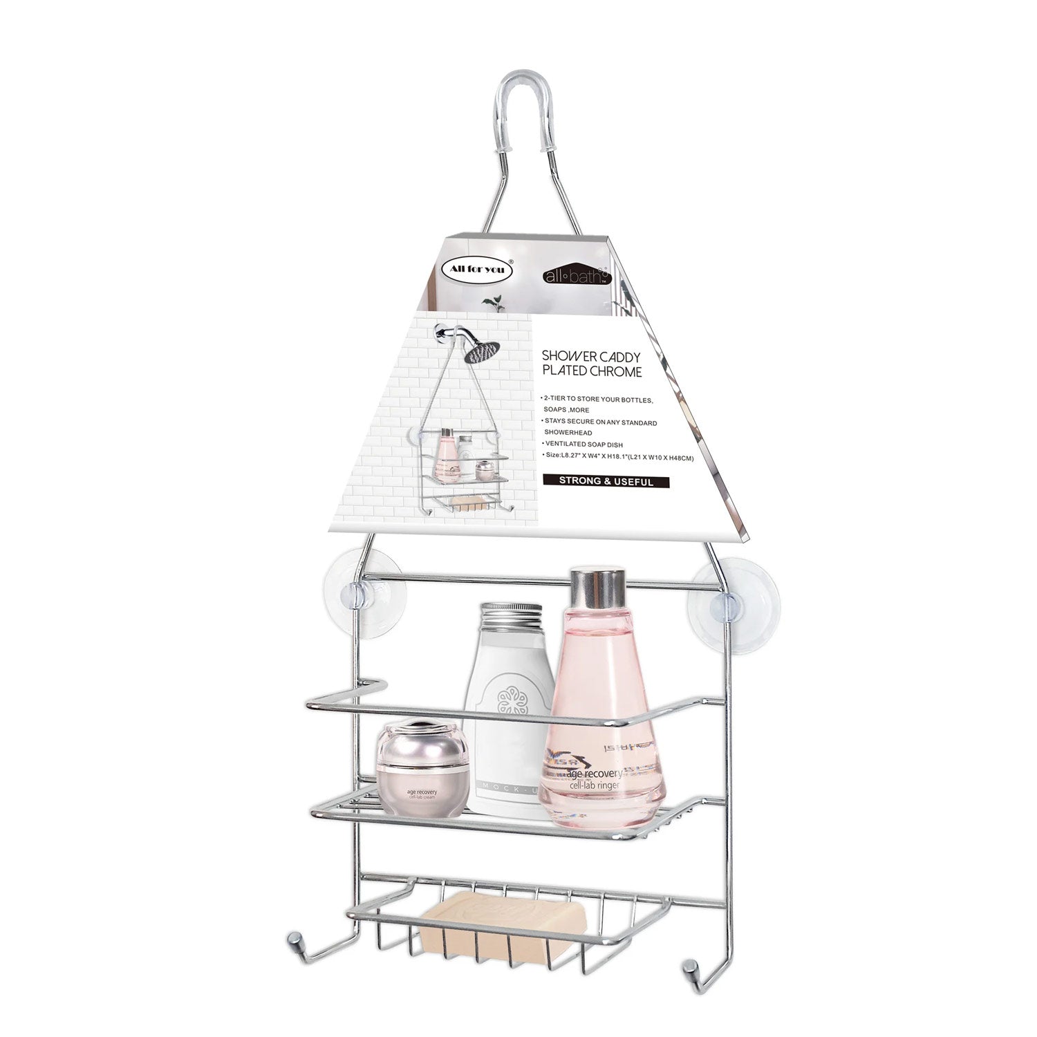 PREMIUS 2 Tier Chrome Plated Shower Caddy, 8.27x4x18.1 Inches