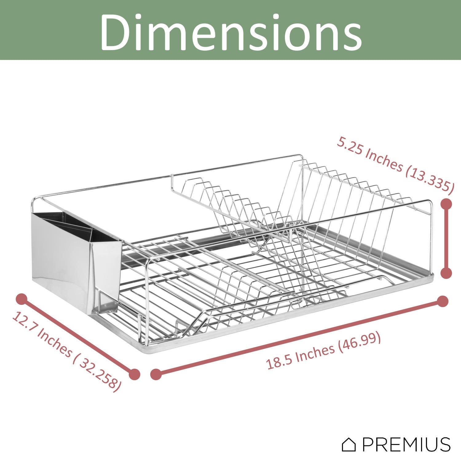 Premius Deluxe Chrome Dish Rack And Cutlery Holder, 18.5x12.7x5.25 Inches