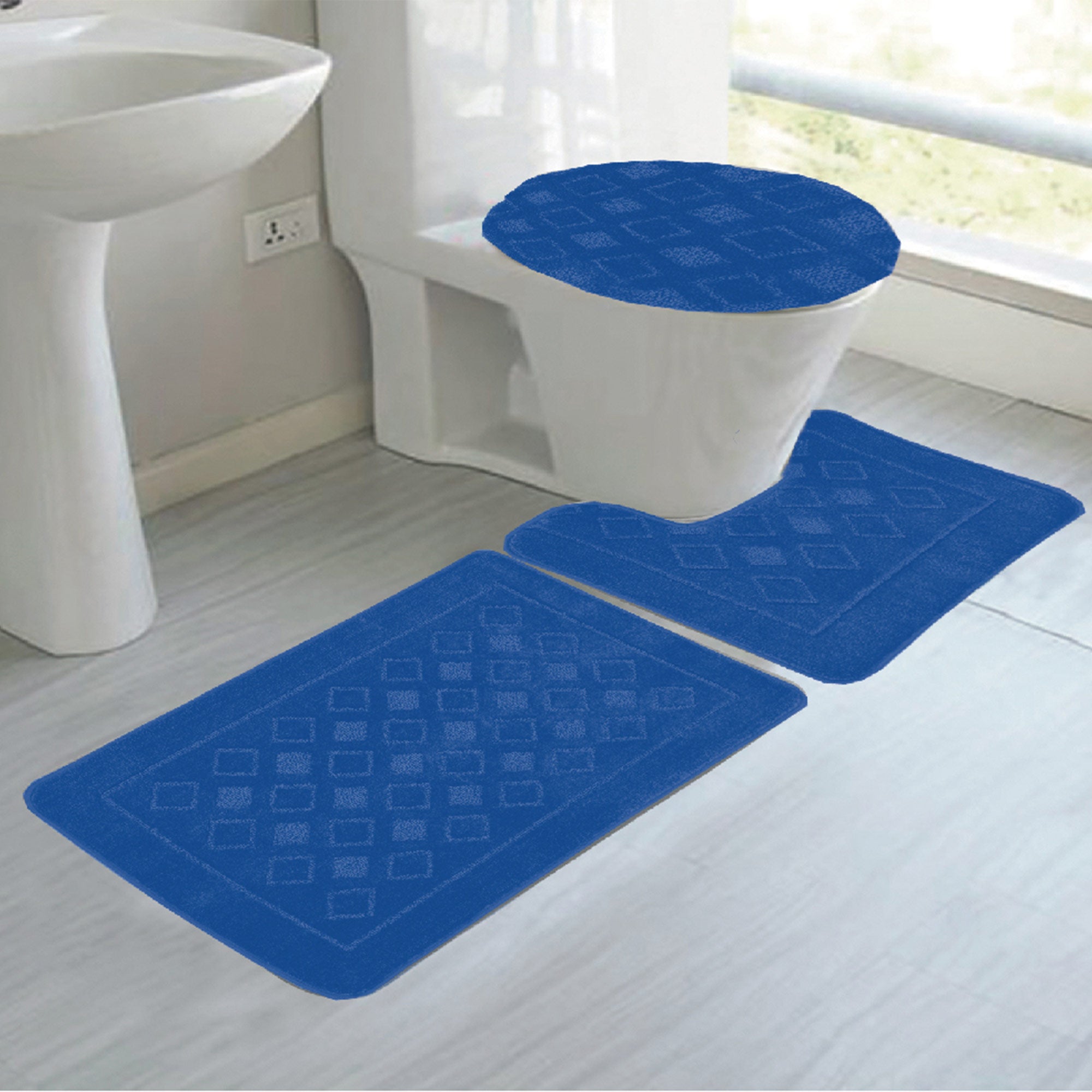 Jenny 3-Piece Diamond Plush Oversized Non-Slip Bath Rug Set