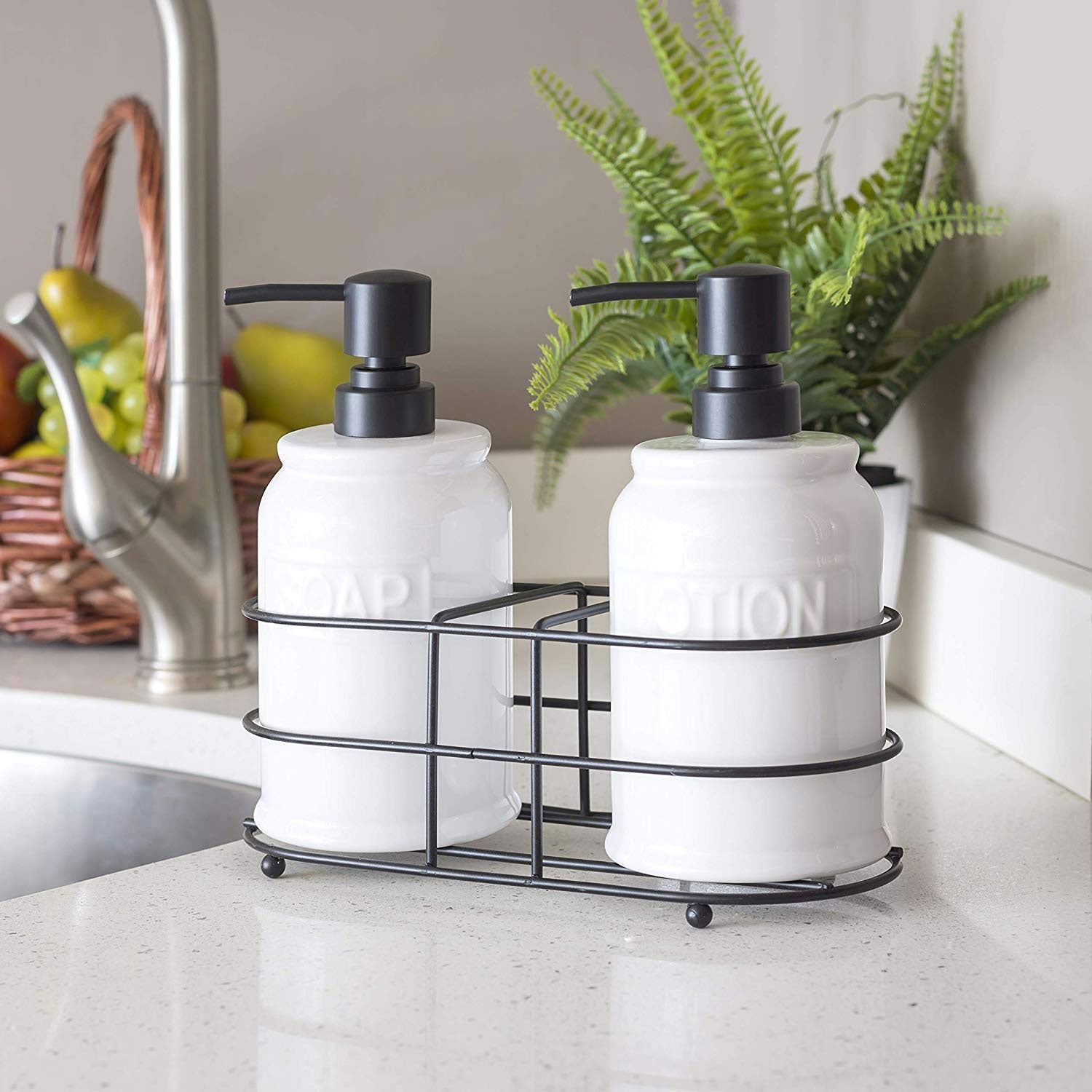 Home Basics 3-Piece Soap And Lotion Dispenser Caddy Set, White, 17.7 Ounces