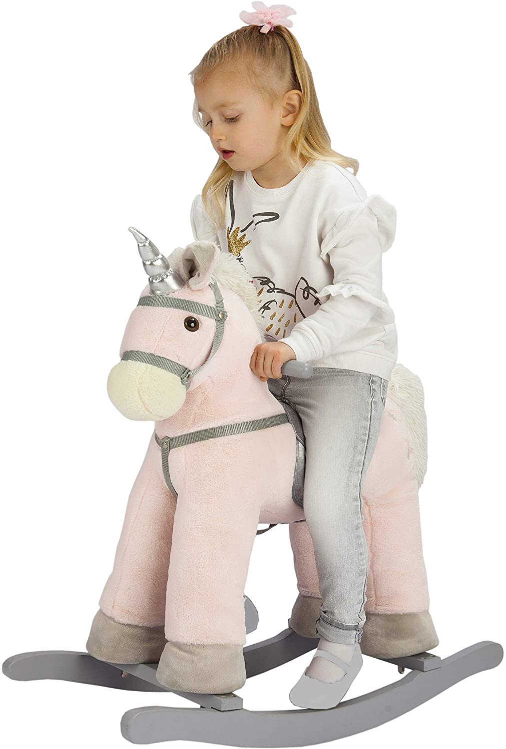 Caballo balancín JOON Unicornio con estrellas, rosa