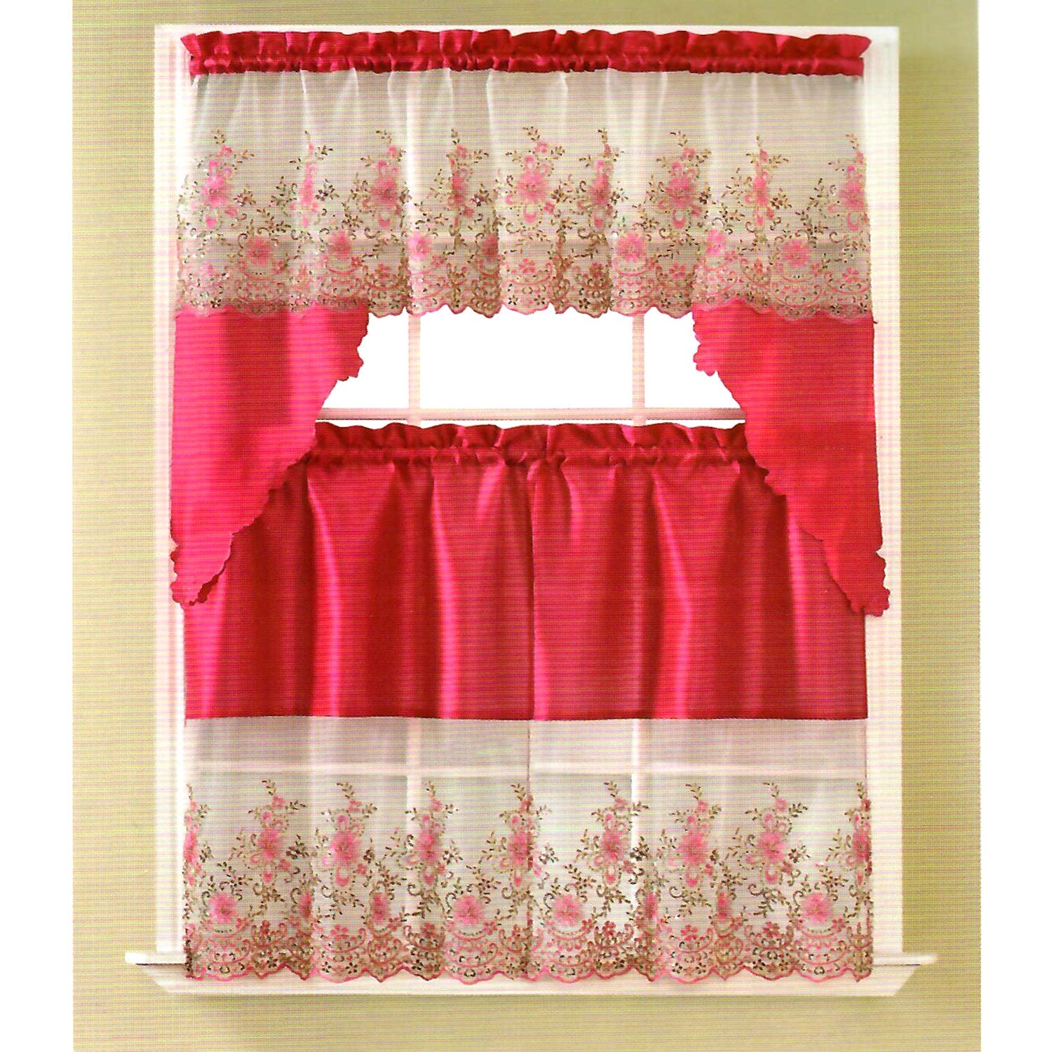 Juego de cortinas de cocina con lentejuelas florales de Irina, cenefa de estilo bohemio de 60 x 36, 30 x 36 pulgadas