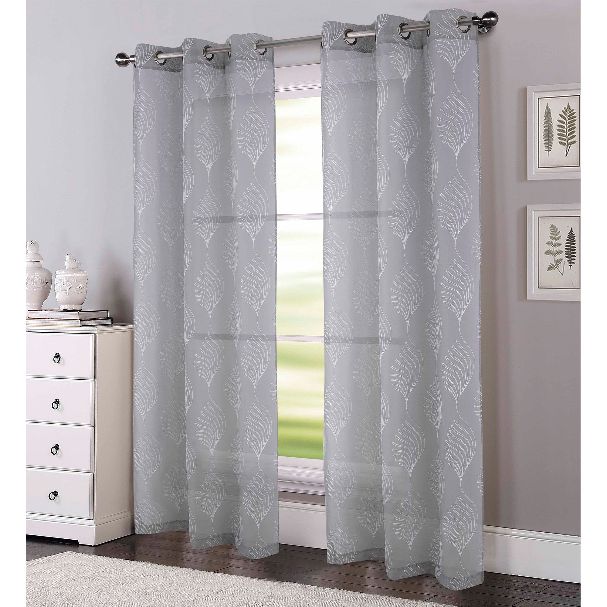 Aniston 2 Piece Sheer Embroidered Grommet Window Panel, 38x84 Inches