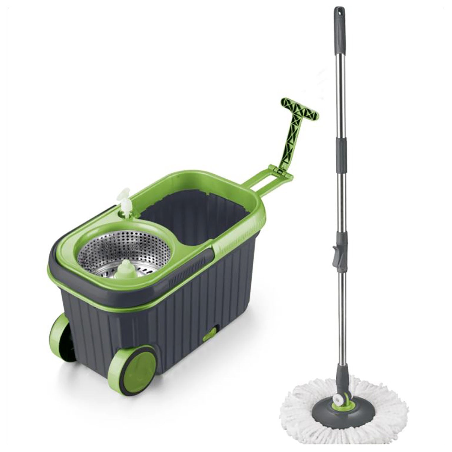 Premius It's EZ Spin Mop with Rolling Bucket Set, Green-Black