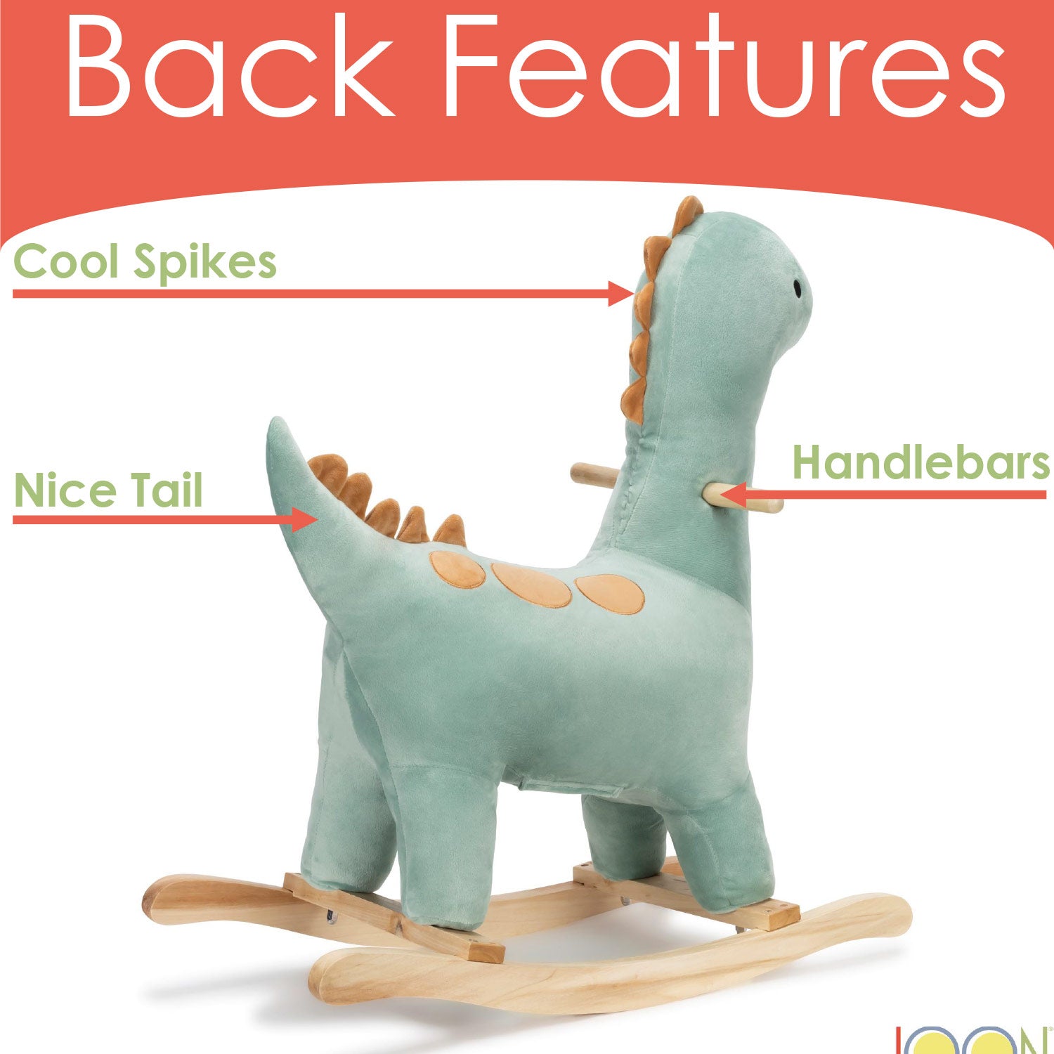 JOON Bronty Ride-On Dinosaur Rocking Horse with Sound Effects, Green-Brown