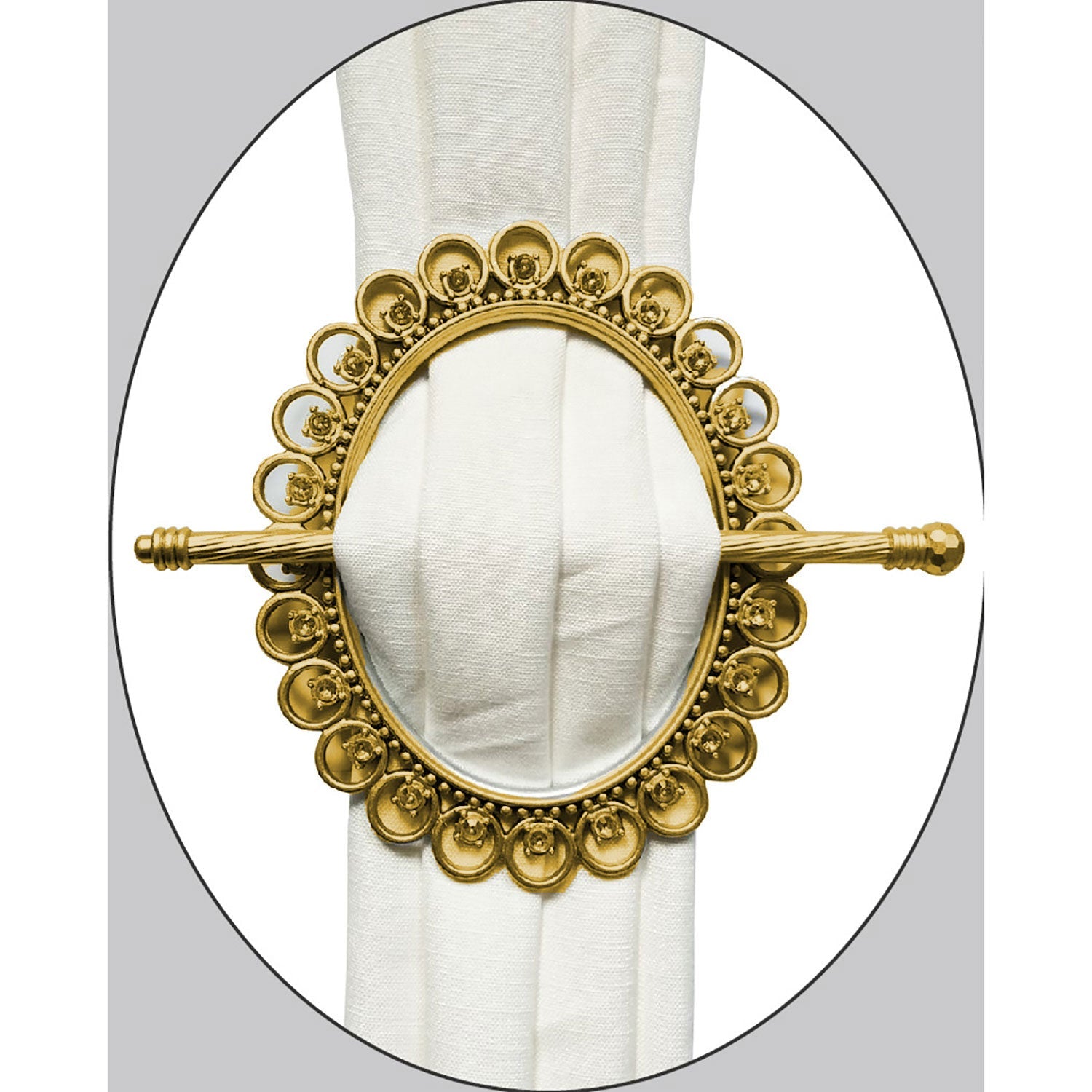 Premius Oval With Diamond Decorative One Pair Curtain Tie Back, Gold, 7x6 Inches