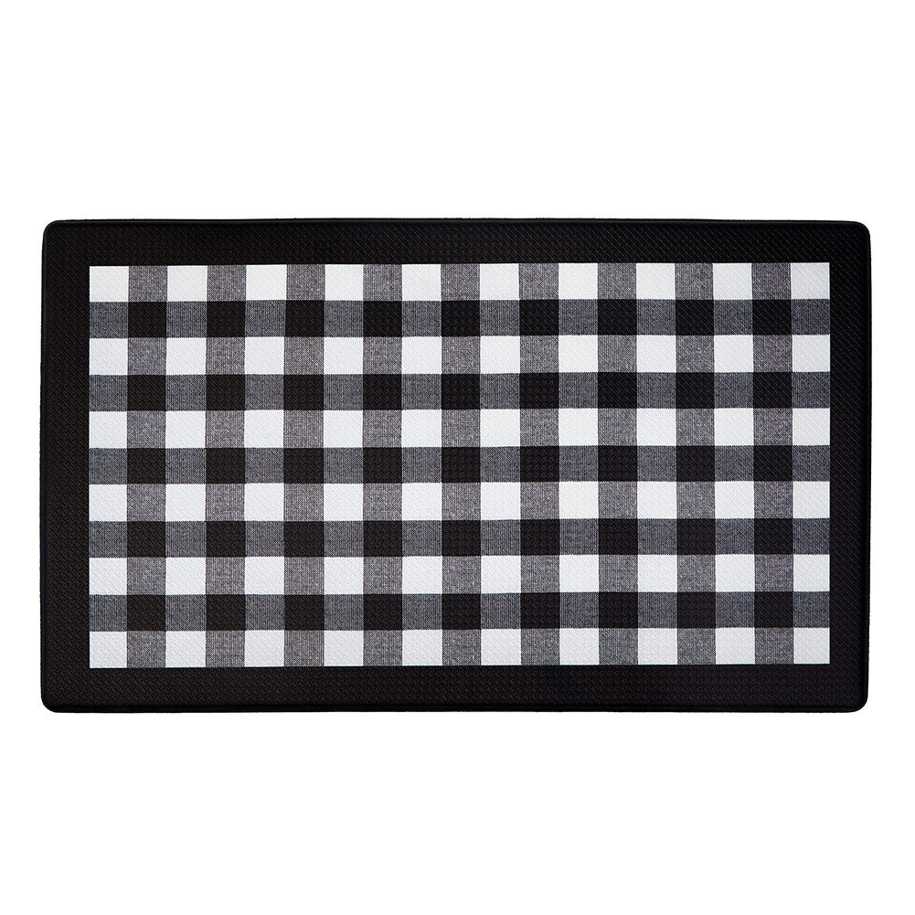 Alfombrilla antifatiga decorativa con diseño de cuadros de búfalo, color blanco y negro, 45,7 x 76,2 cm