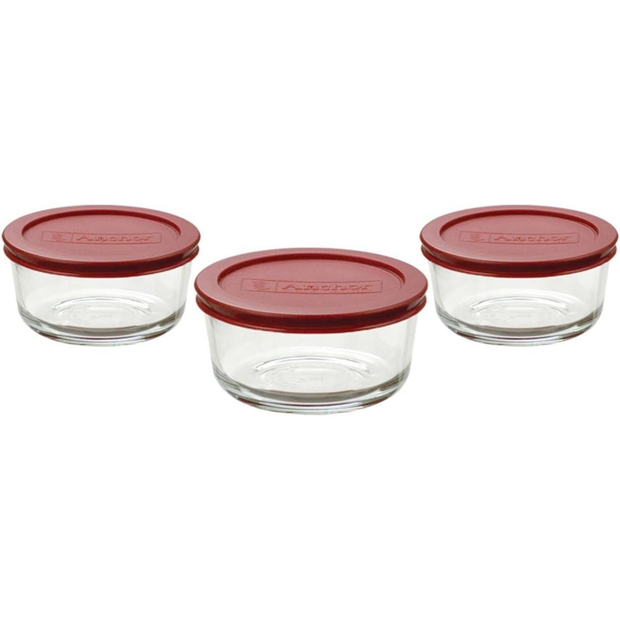 Anchor Hocking 6-Piece, 2 Cup Container with Snug Fit Lid, Red-Clear