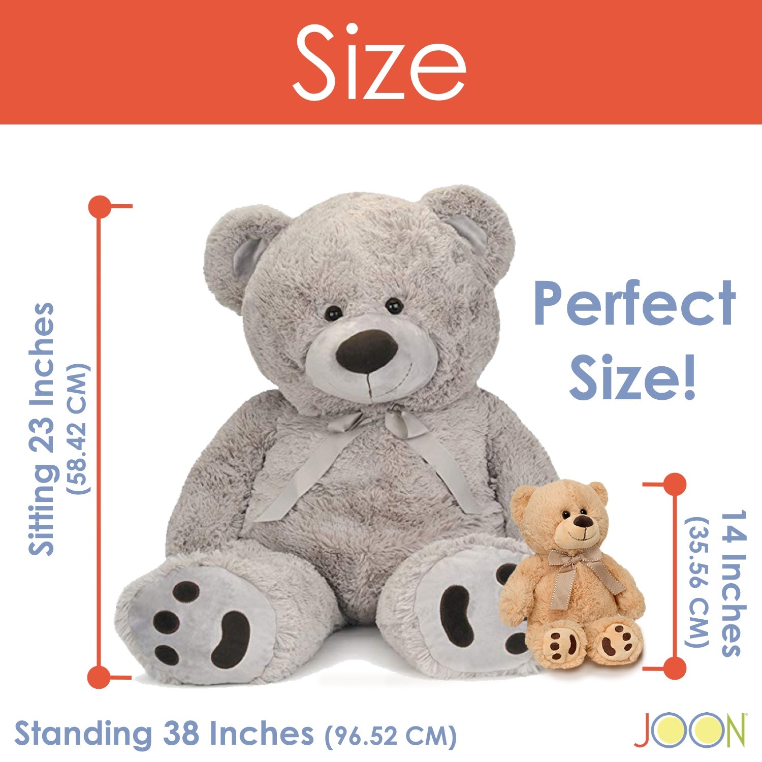 JOON - Oso de peluche gigante con lazo, color gris claro