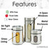 Premius Airtight 3-Piece Kitchen Glass Canister Set, Stainless Steel Silver