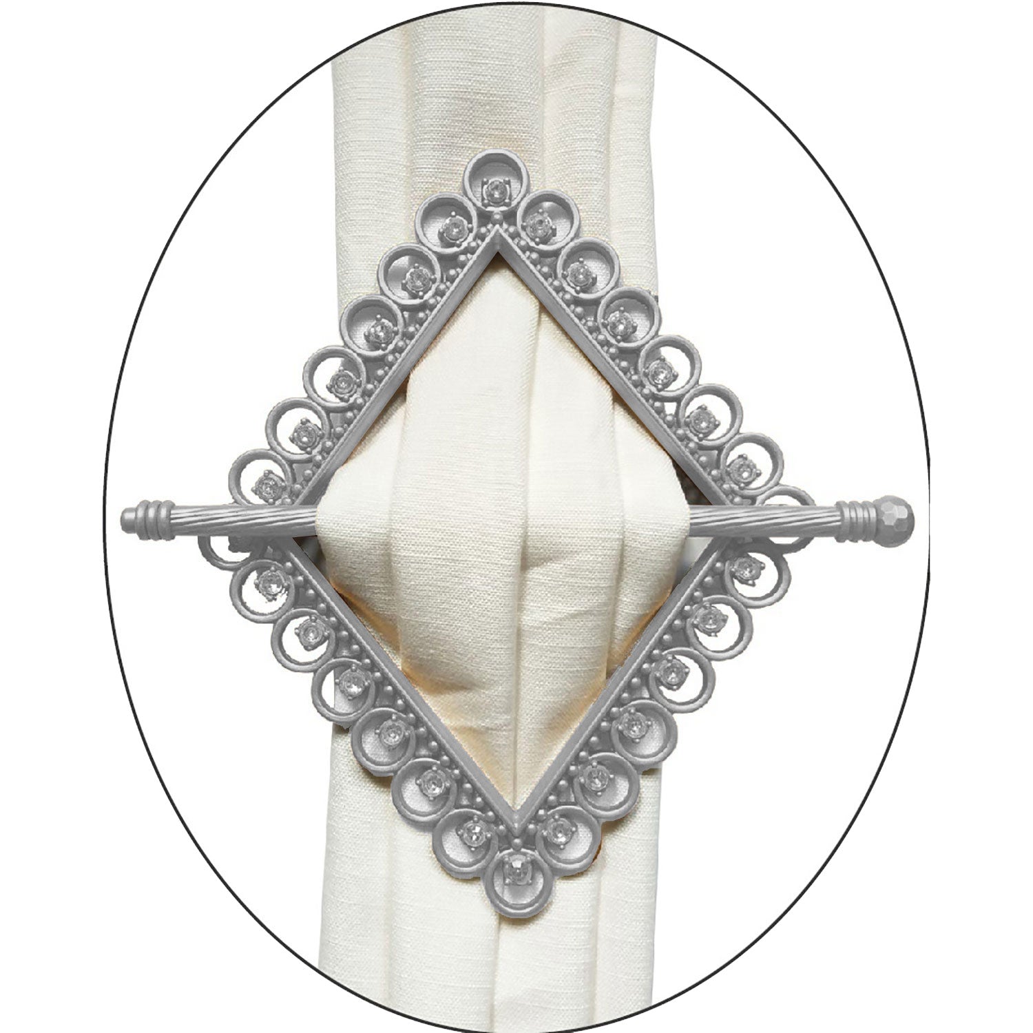 Premius Diamond Decorative One Pair Curtain Tie Back, Silver, 8x7 Inches