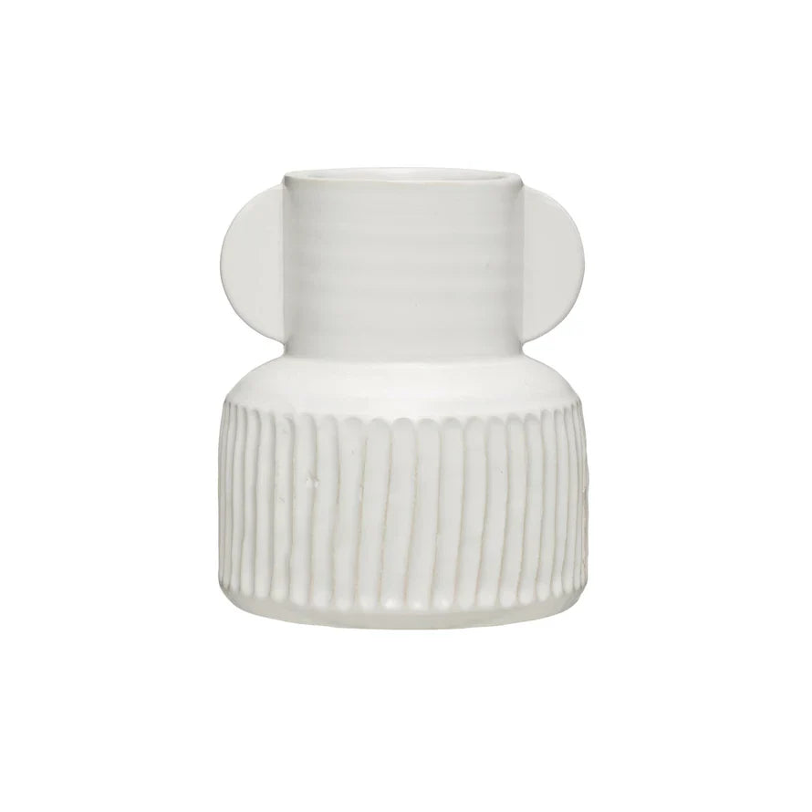 White Stoneware Pleated Vase