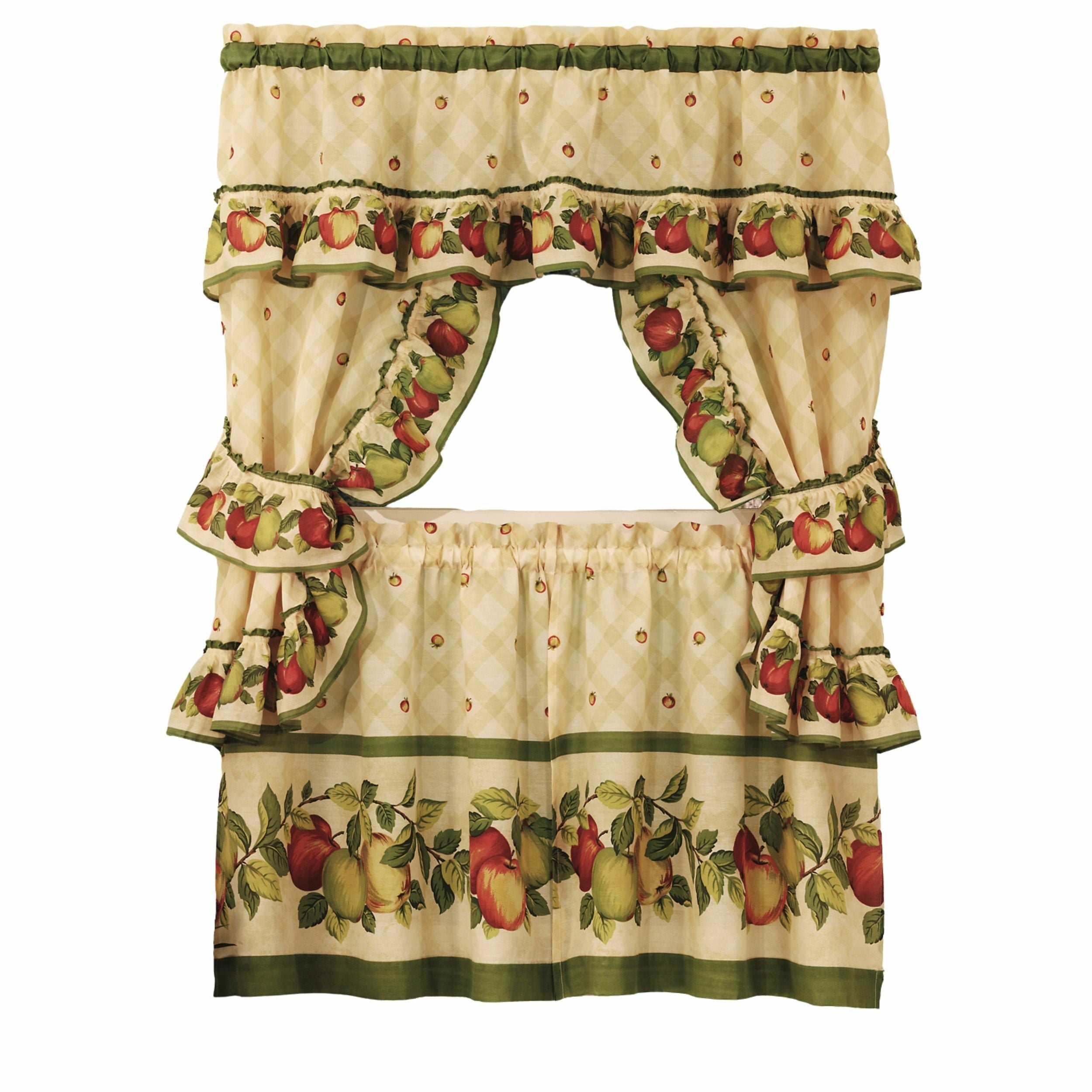 Juego de cortinas de cocina con estampado de huerto de manzanas, 57 x 36 pulgadas