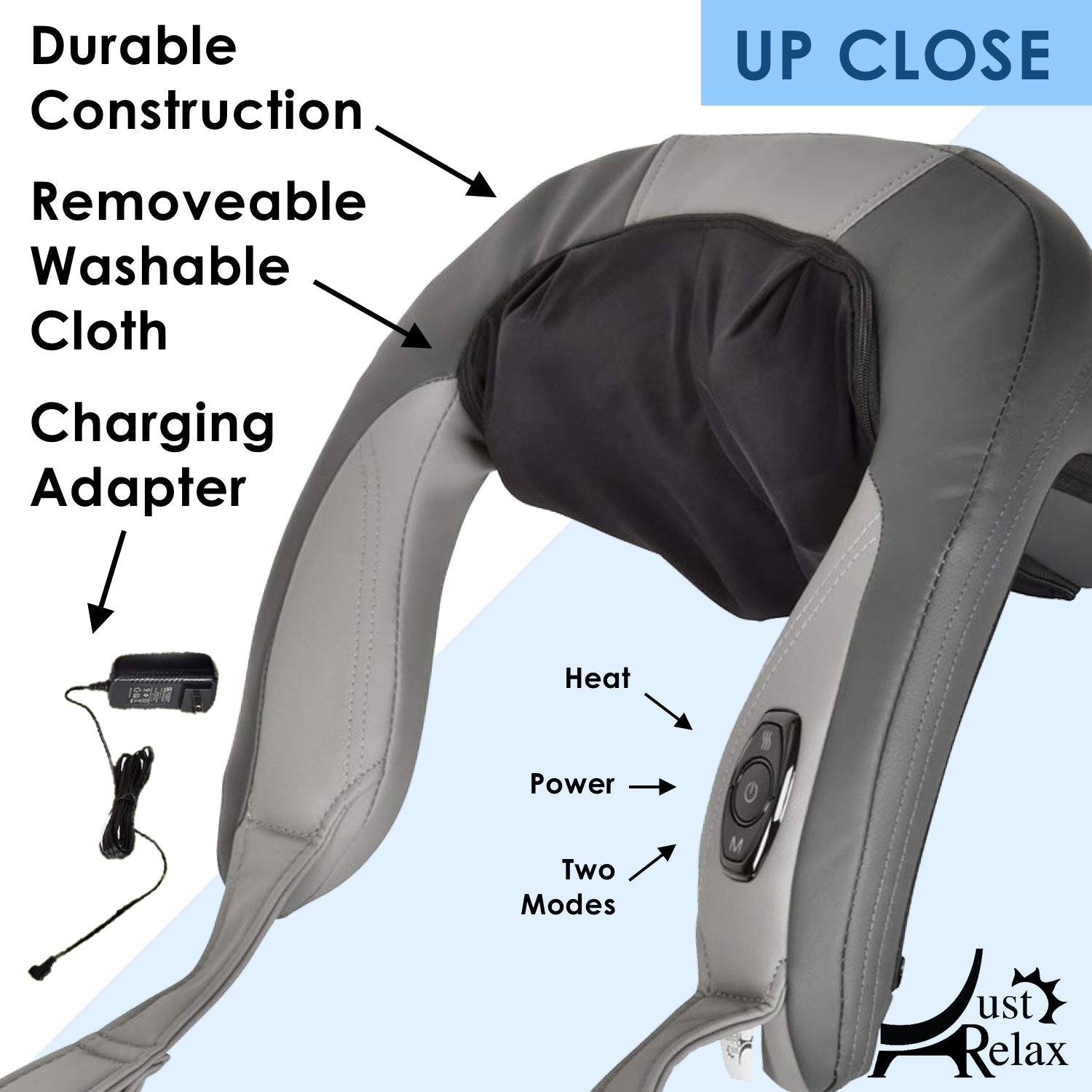 Just Relax Cordless Shiatsu Shoulder and Neck Massager With Heat, Gray