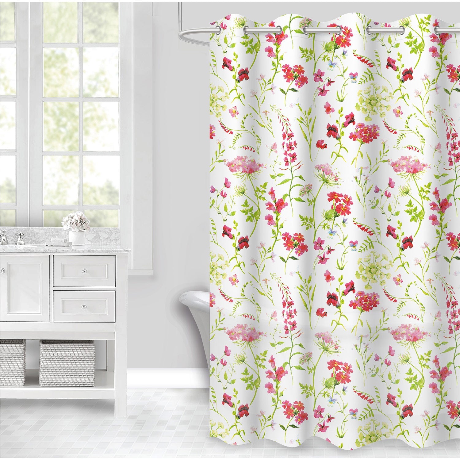 PREMIUS PEVA Grommet Shower Curtain, Summer Flowers, 70x72 Inches