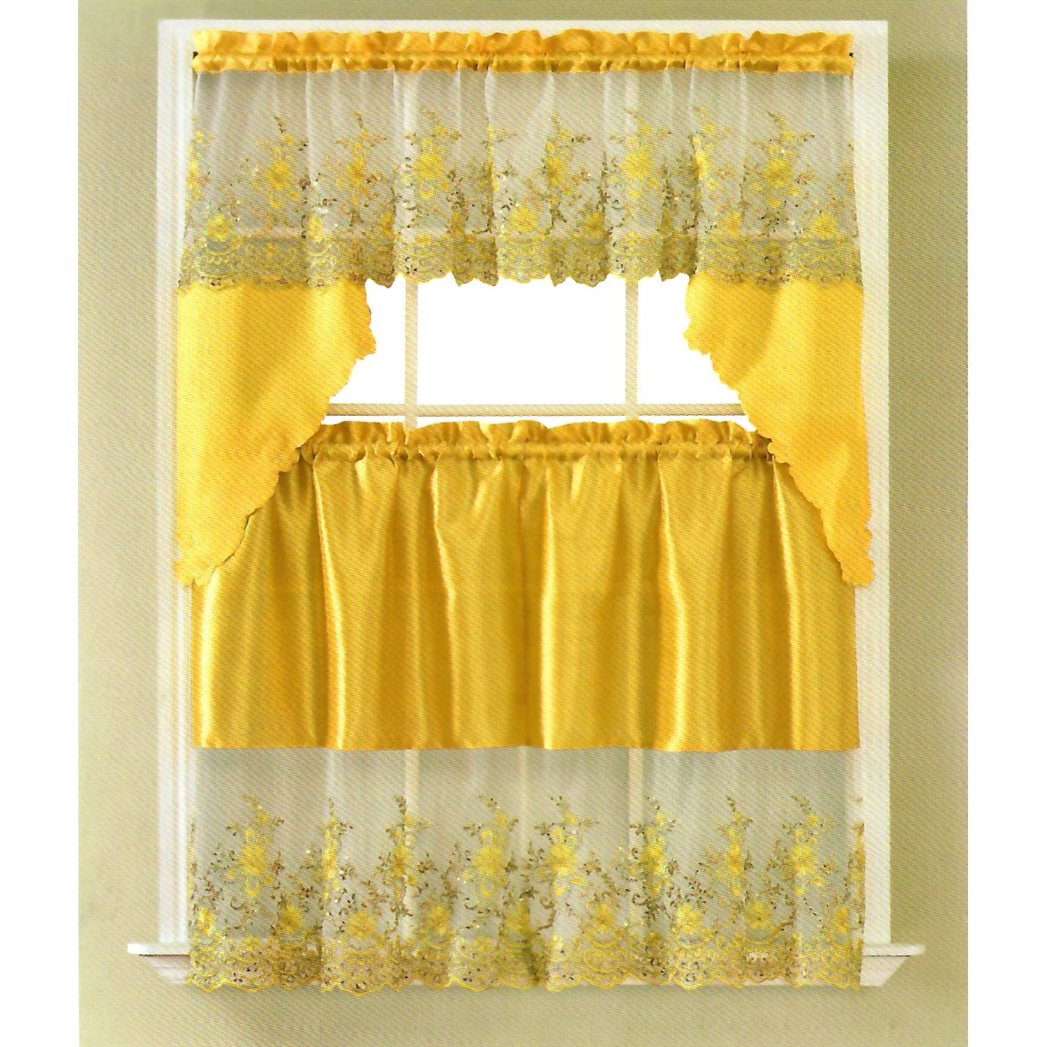 Juego de cortinas de cocina con lentejuelas florales de Irina, cenefa de estilo bohemio de 60 x 36, 30 x 36 pulgadas