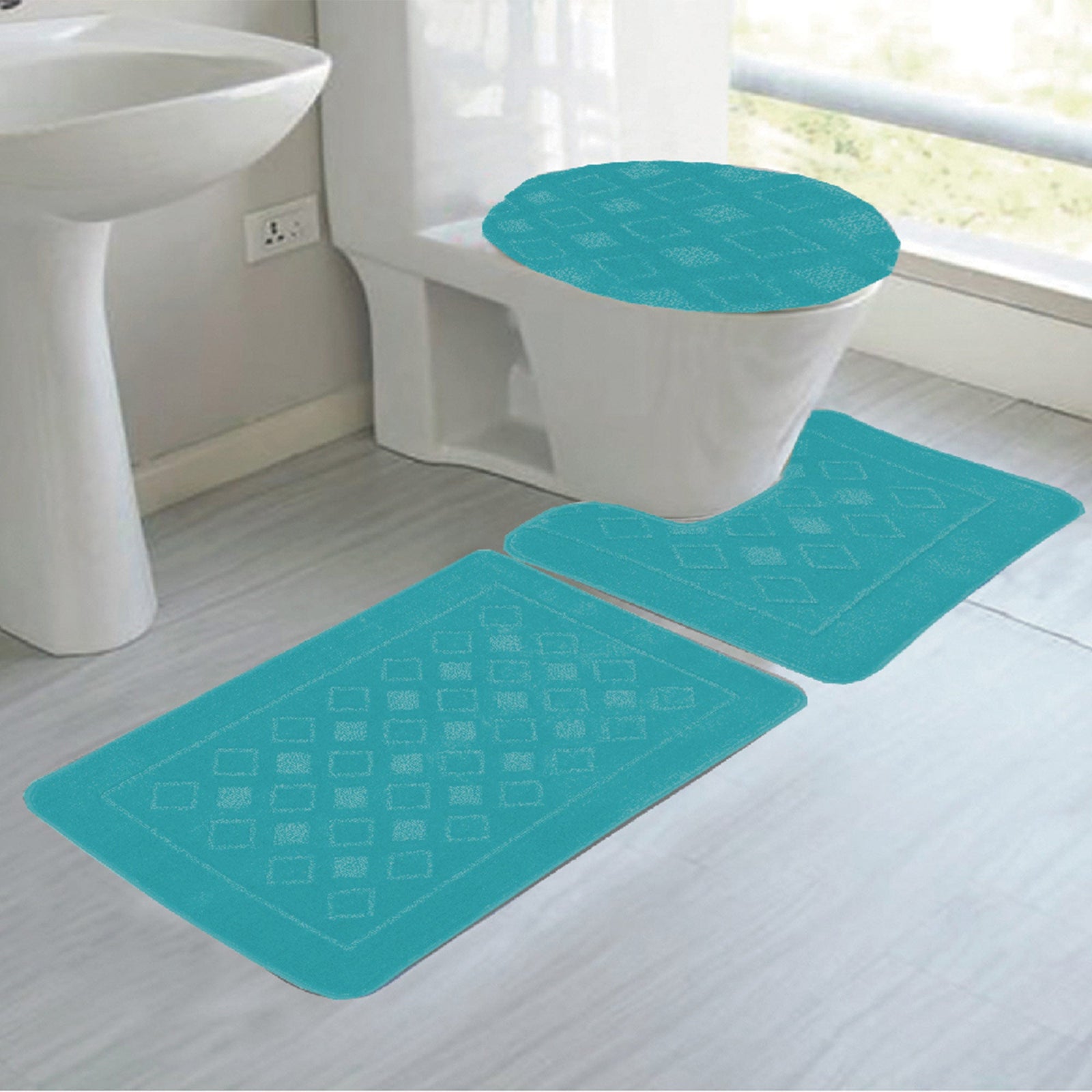 Jenny 3-Piece Diamond Plush Oversized Non-Slip Bath Rug Set