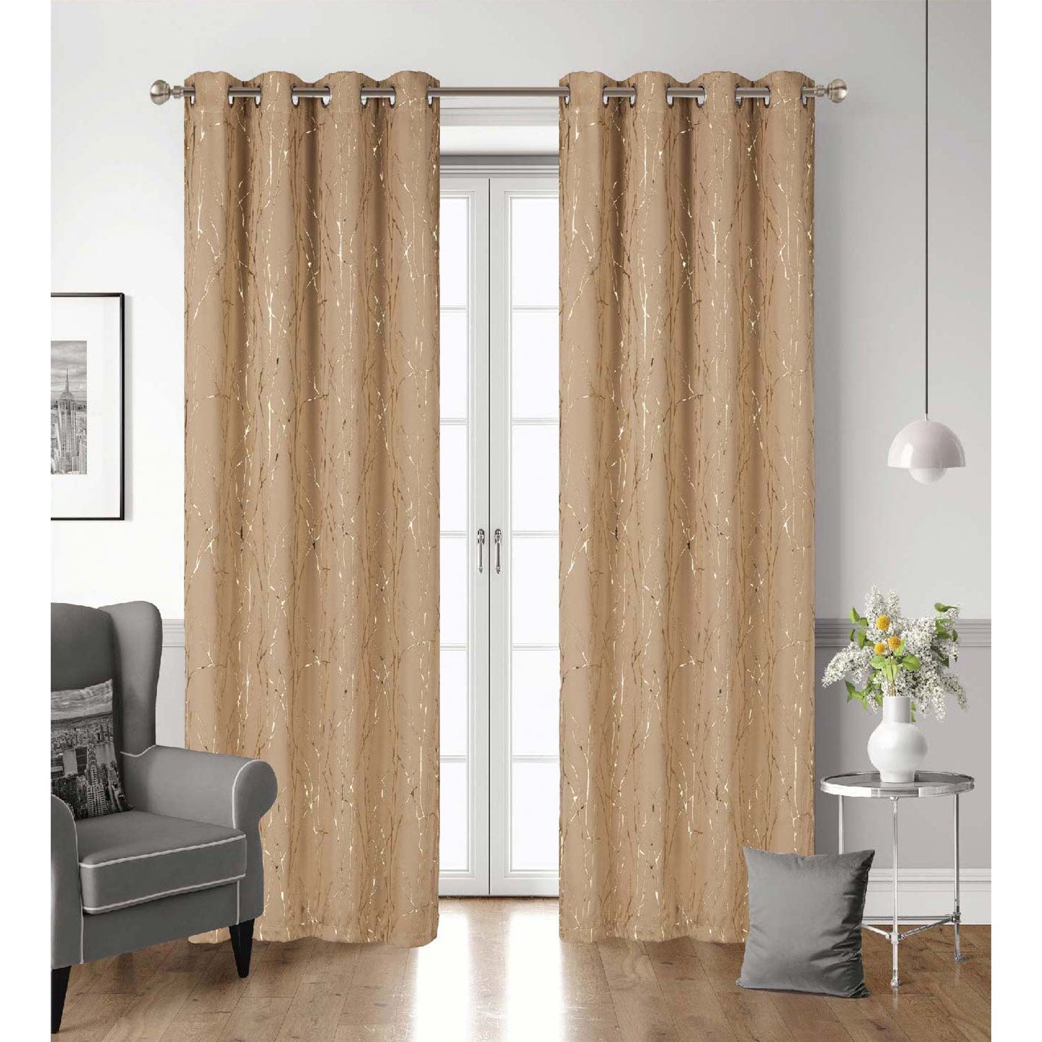 Elaine Embossed Metallic Room Darkening Grommet Window Panel, 54x90 Inches