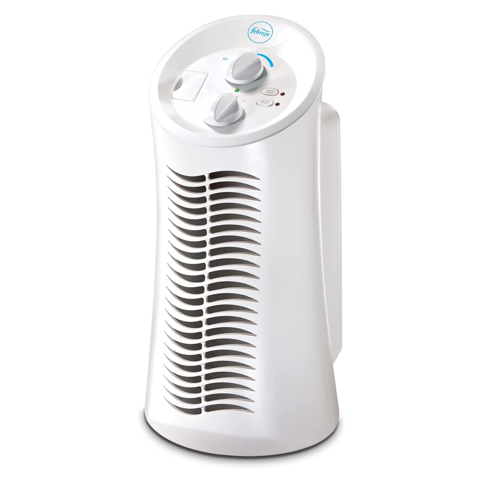 Purificador de aire tipo minitorre Febreze HEPA para espacios pequeños, color blanco