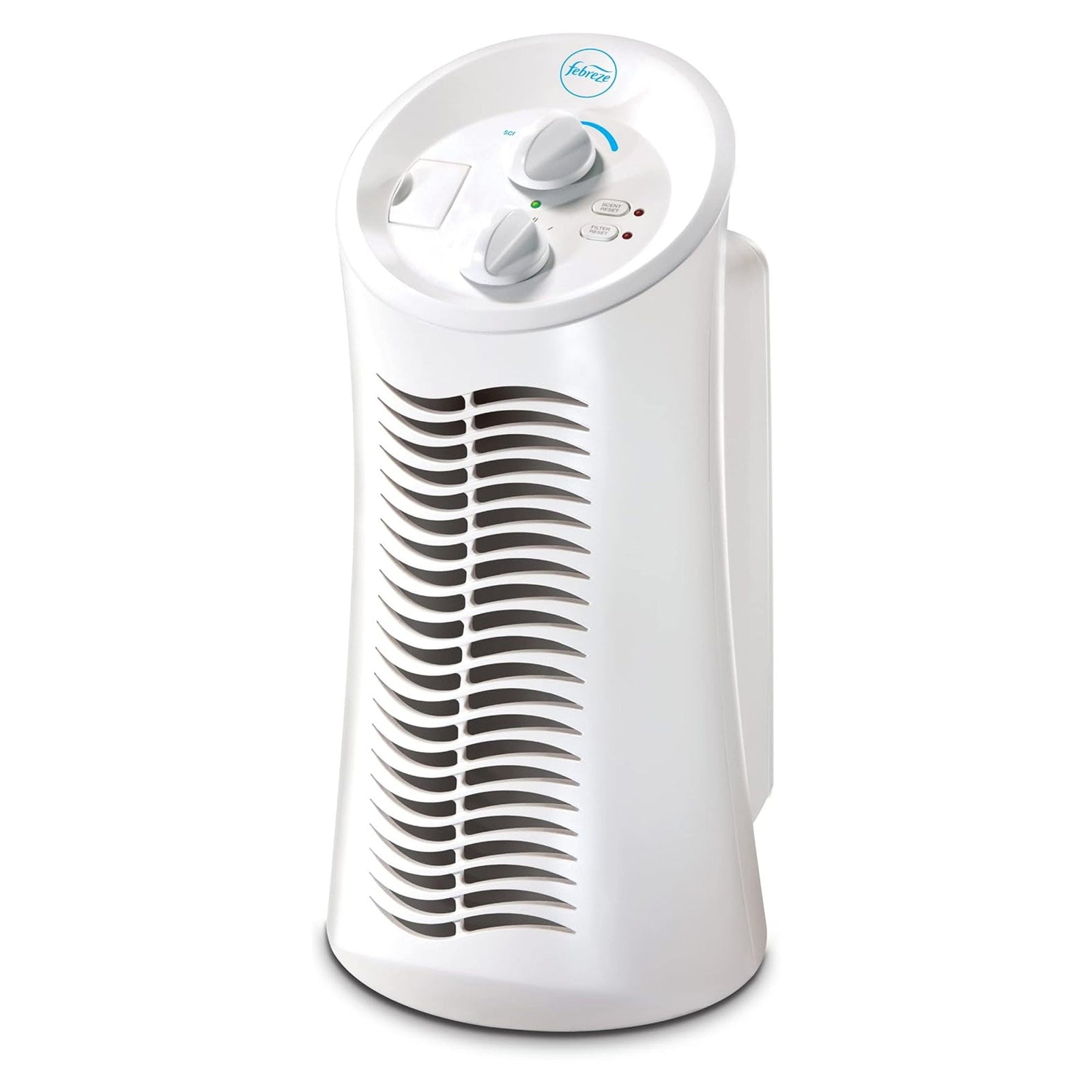 Purificador de aire tipo minitorre Febreze HEPA para espacios pequeños, color blanco