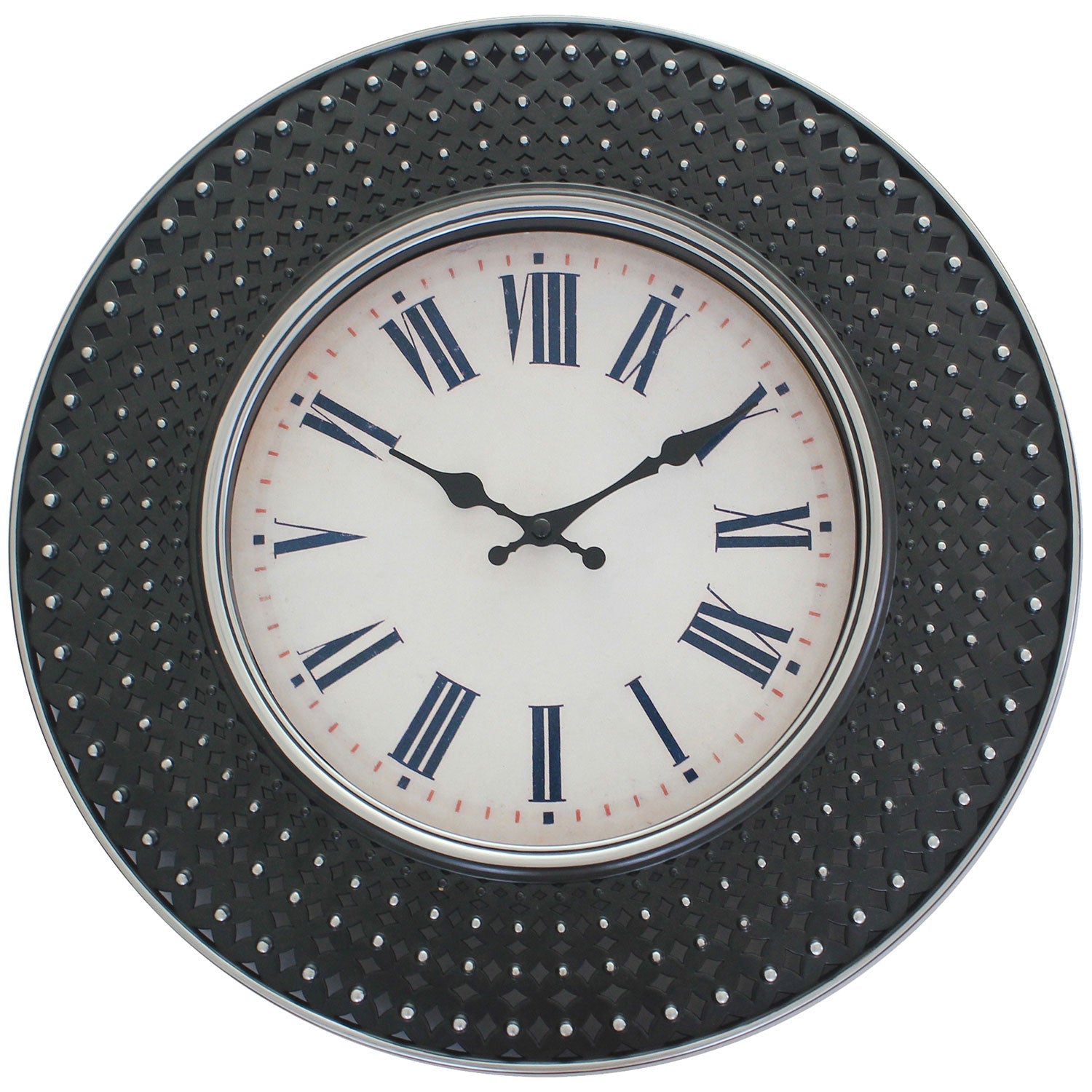 PREMIUS Large Decorative Beaded Wall Clock, Black, 16 Inches