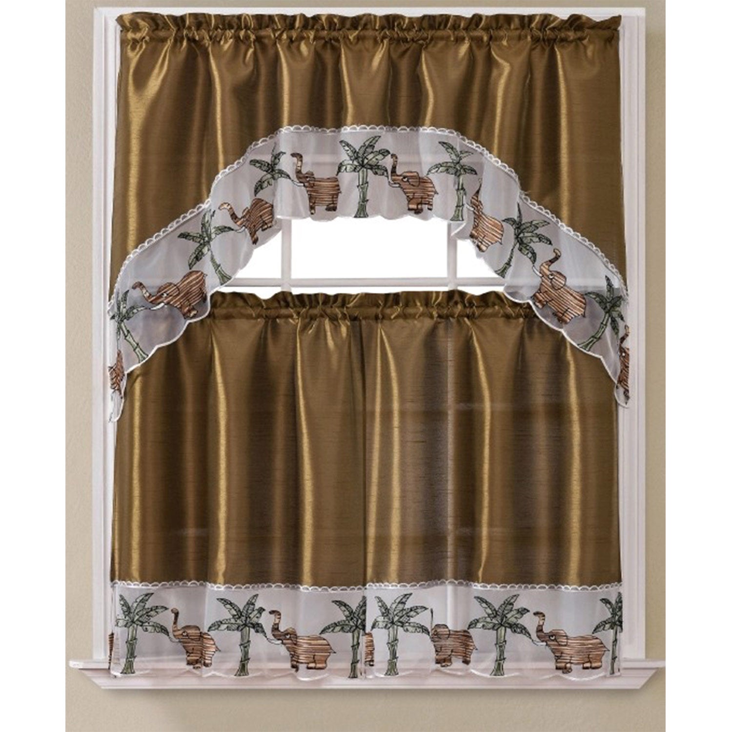 Juego de cortinas de cocina con bordado de elefante, estilo bohemio, 60 x 36, 30 x 36 pulgadas