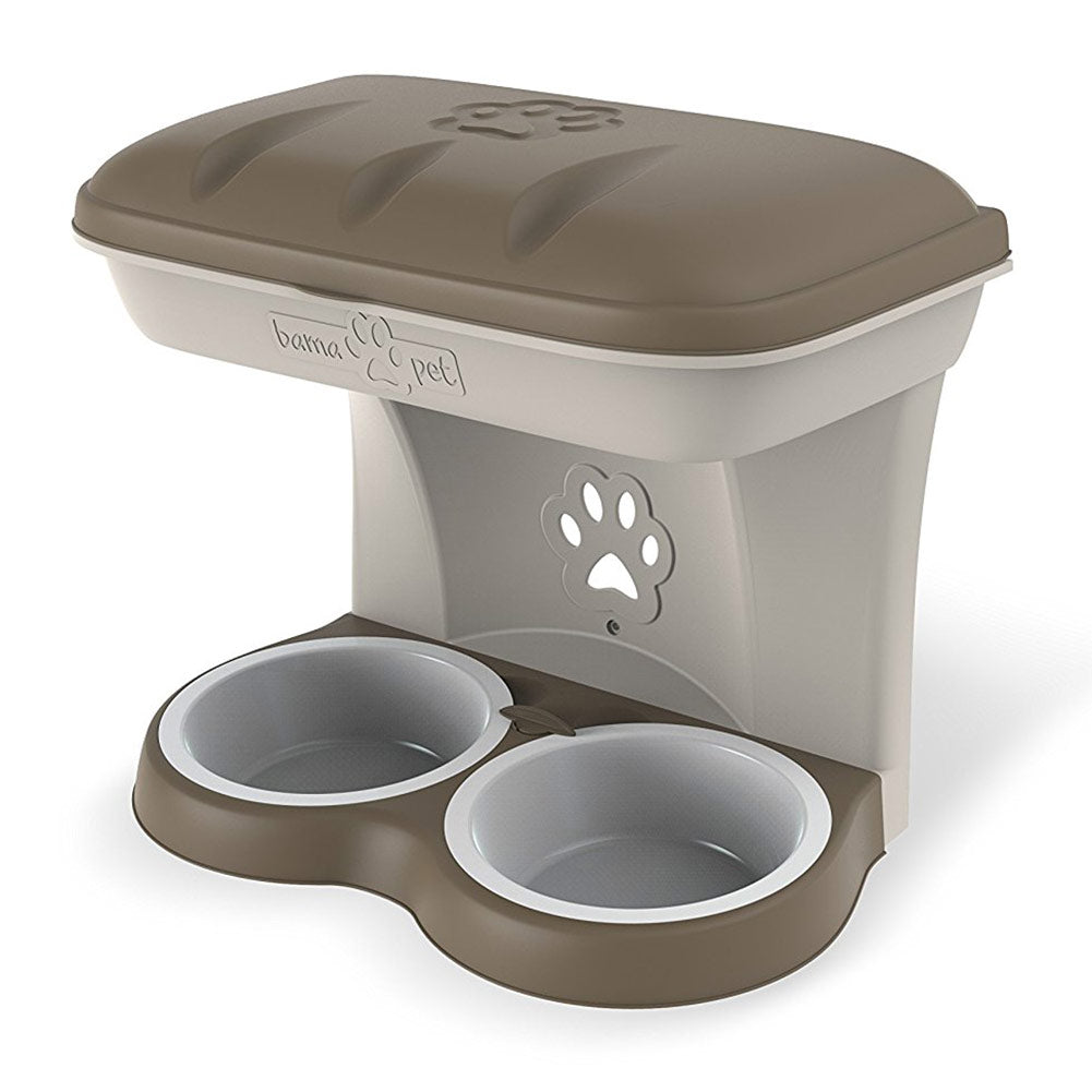 Bama Pet Mountable Food Stand with Storage Compartment, Taupe, Larger Dog Size