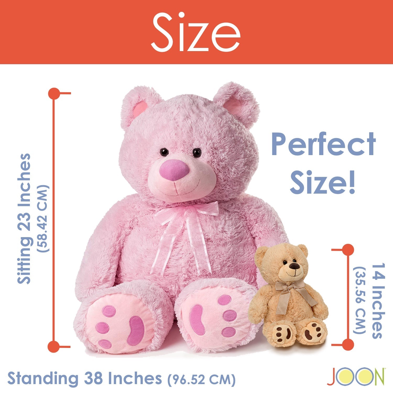 JOON - Osito de peluche gigante con lazo, color rosa