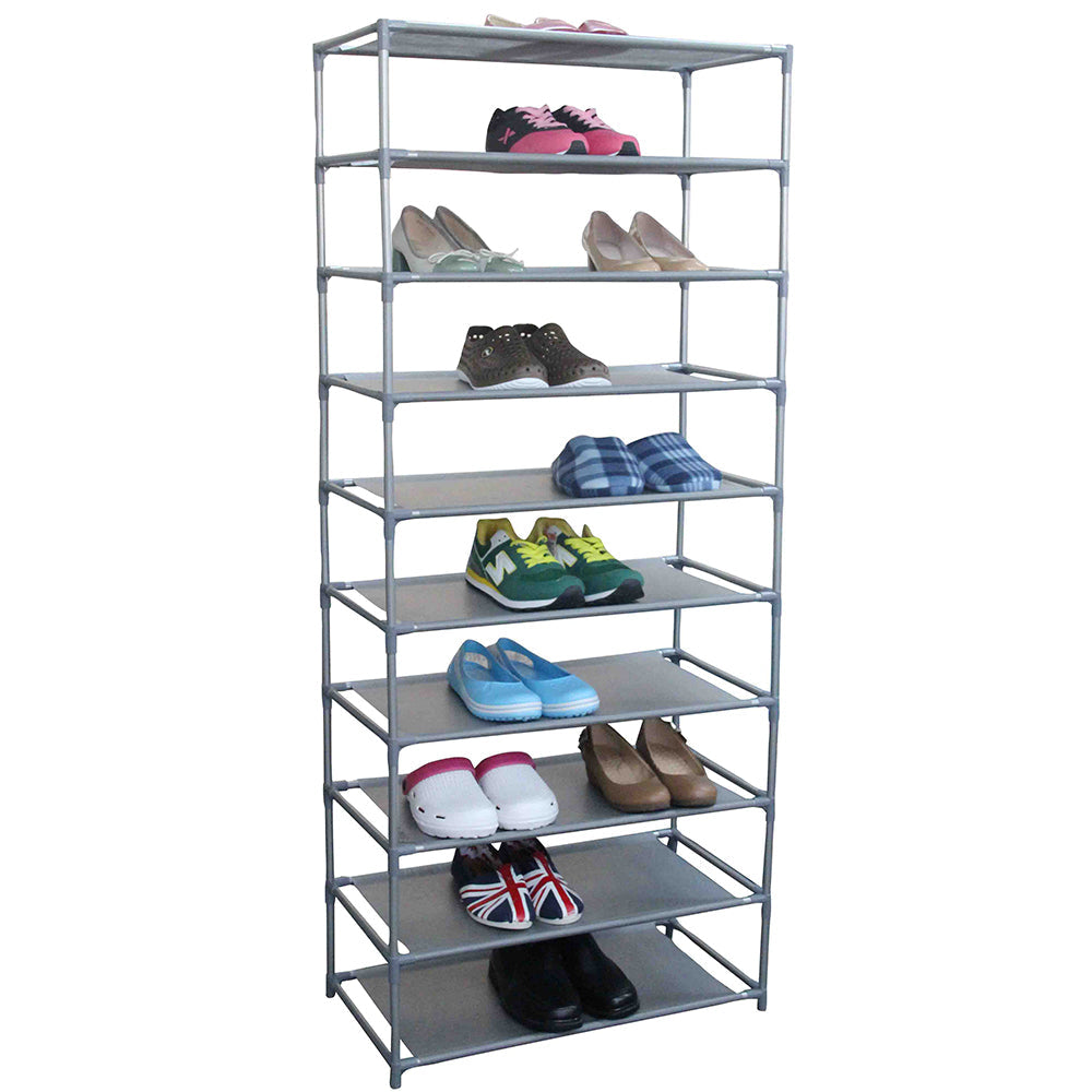 Home Basics 30 Pair Non-Woven Multi-Purpose Stackable Free-Standing Shoe Rack, Grey